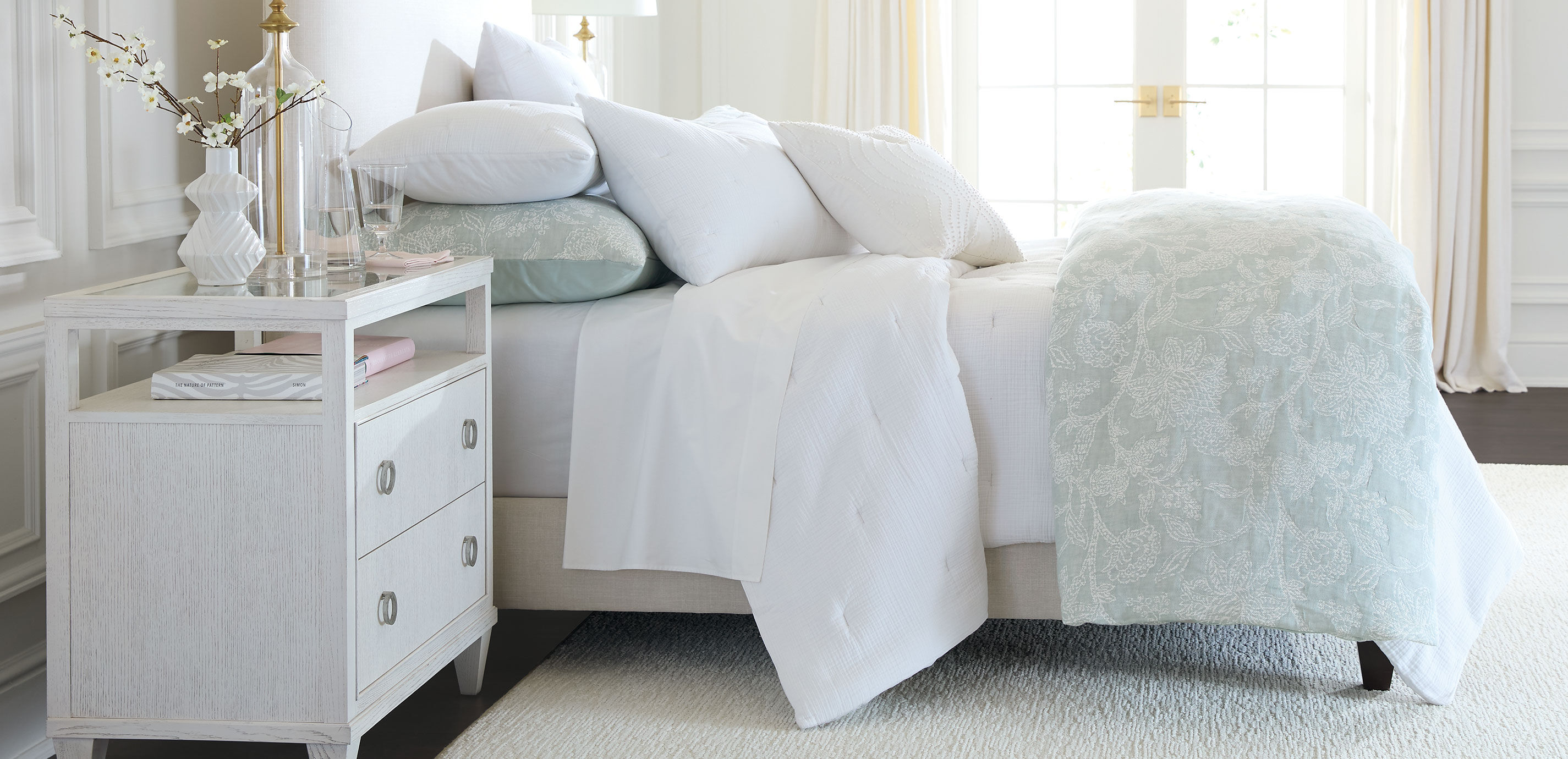 Floral Jacquard Duvet Cover and Shams Set, Aqua_4