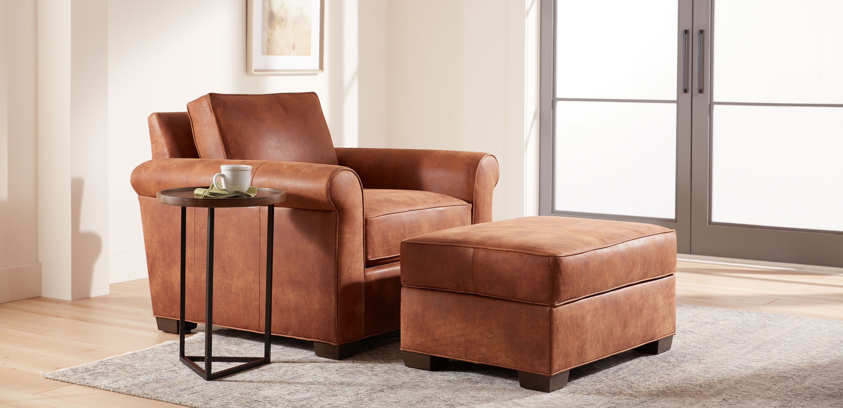 Spencer Roll-Arm Leather Chair - 24in Depth