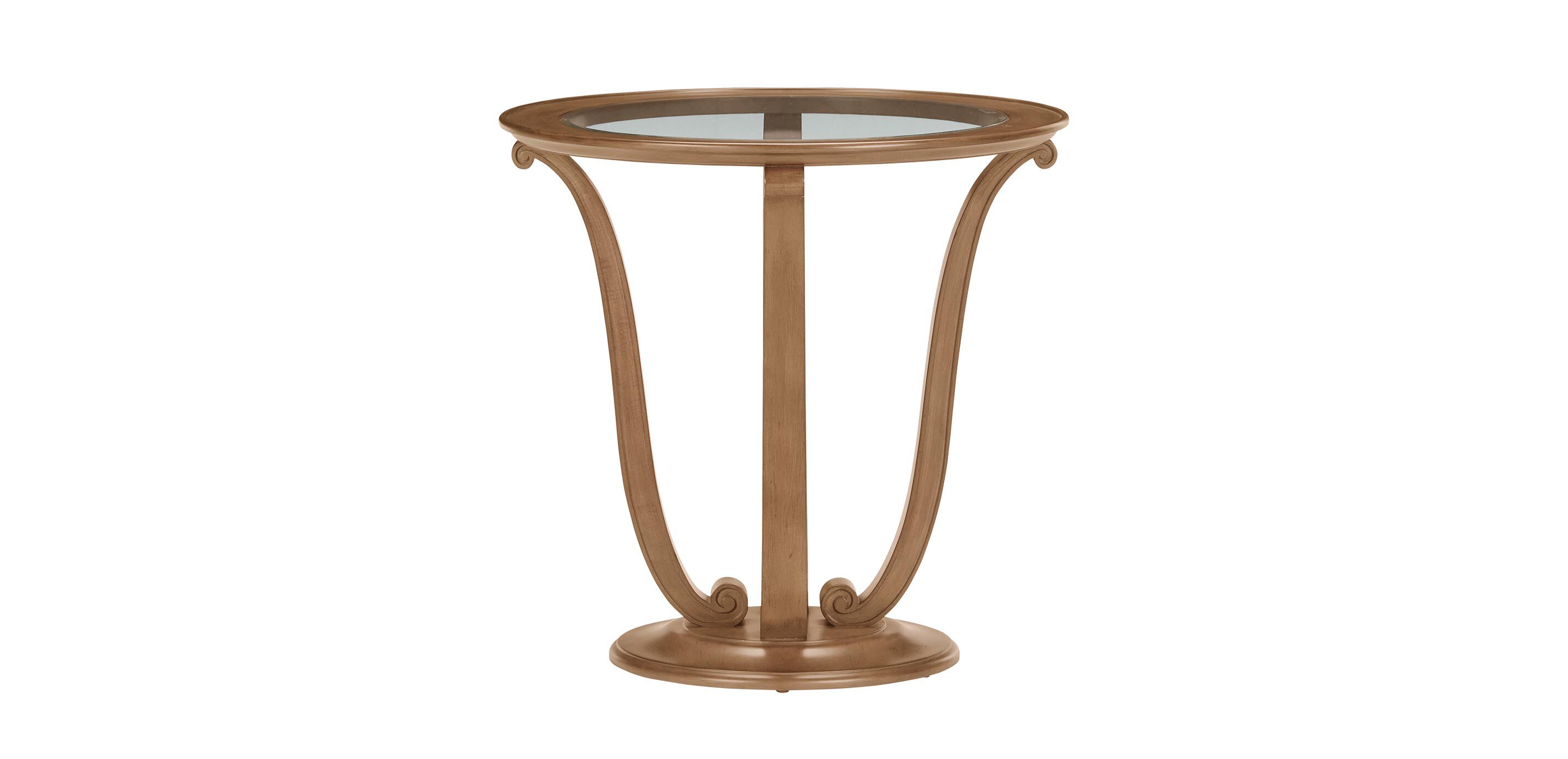 Camille Round Glass-Top Scroll-Base End Table