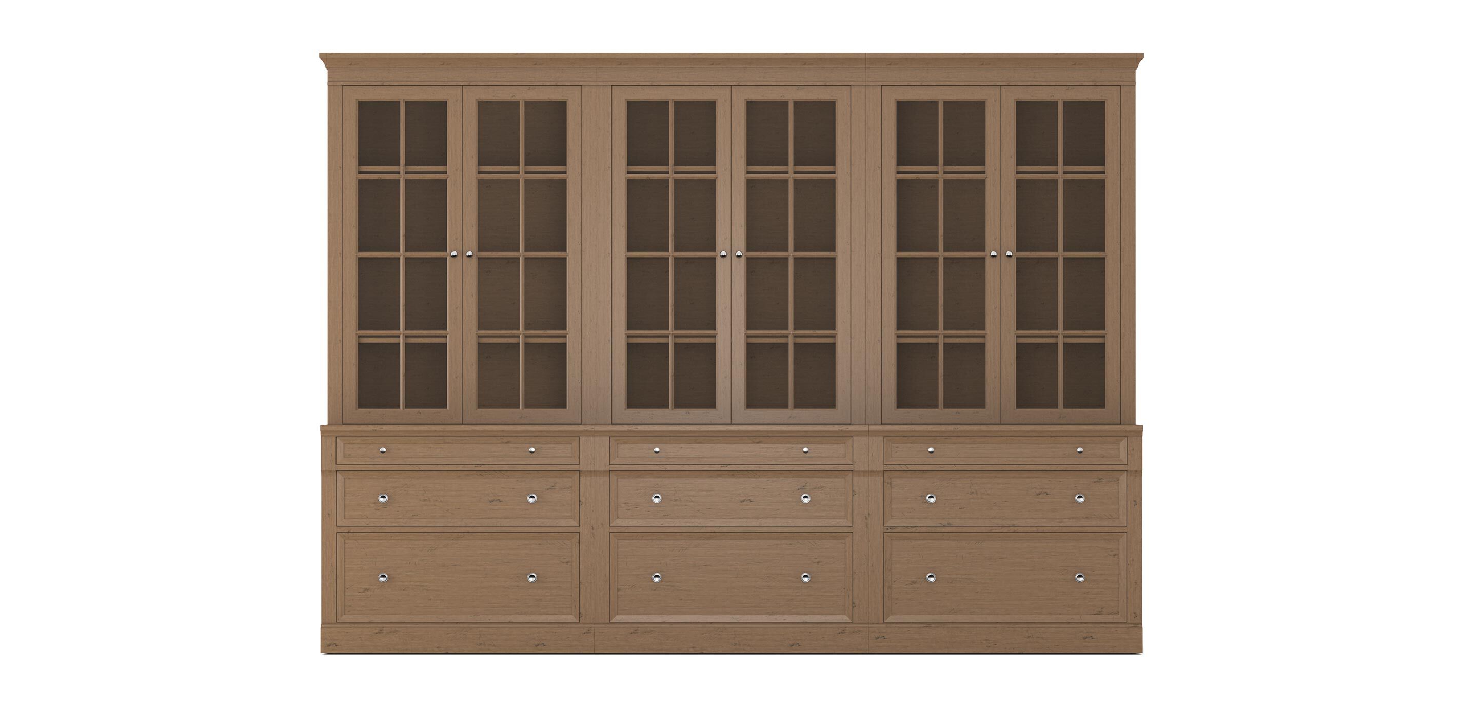 Continental Triple File Bookcase, Glass Doors