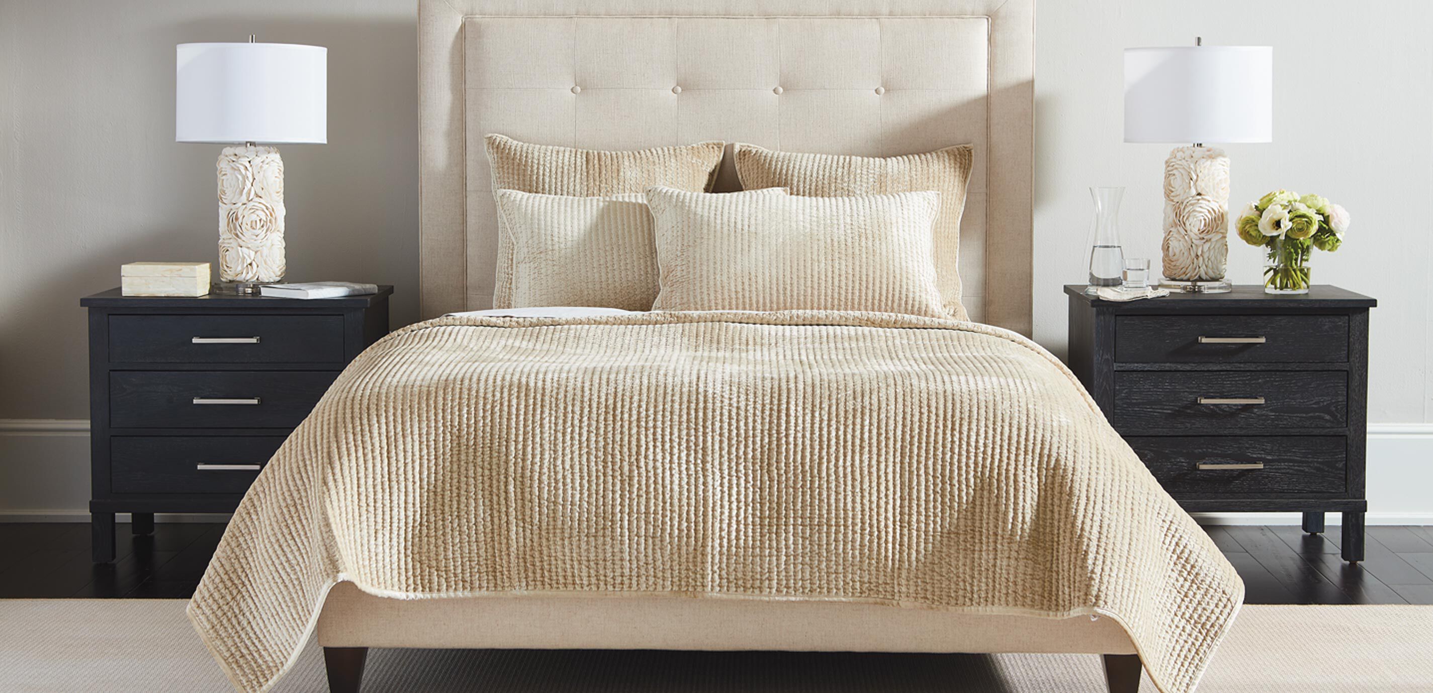 Velvet Quilt and Sham, Champagne