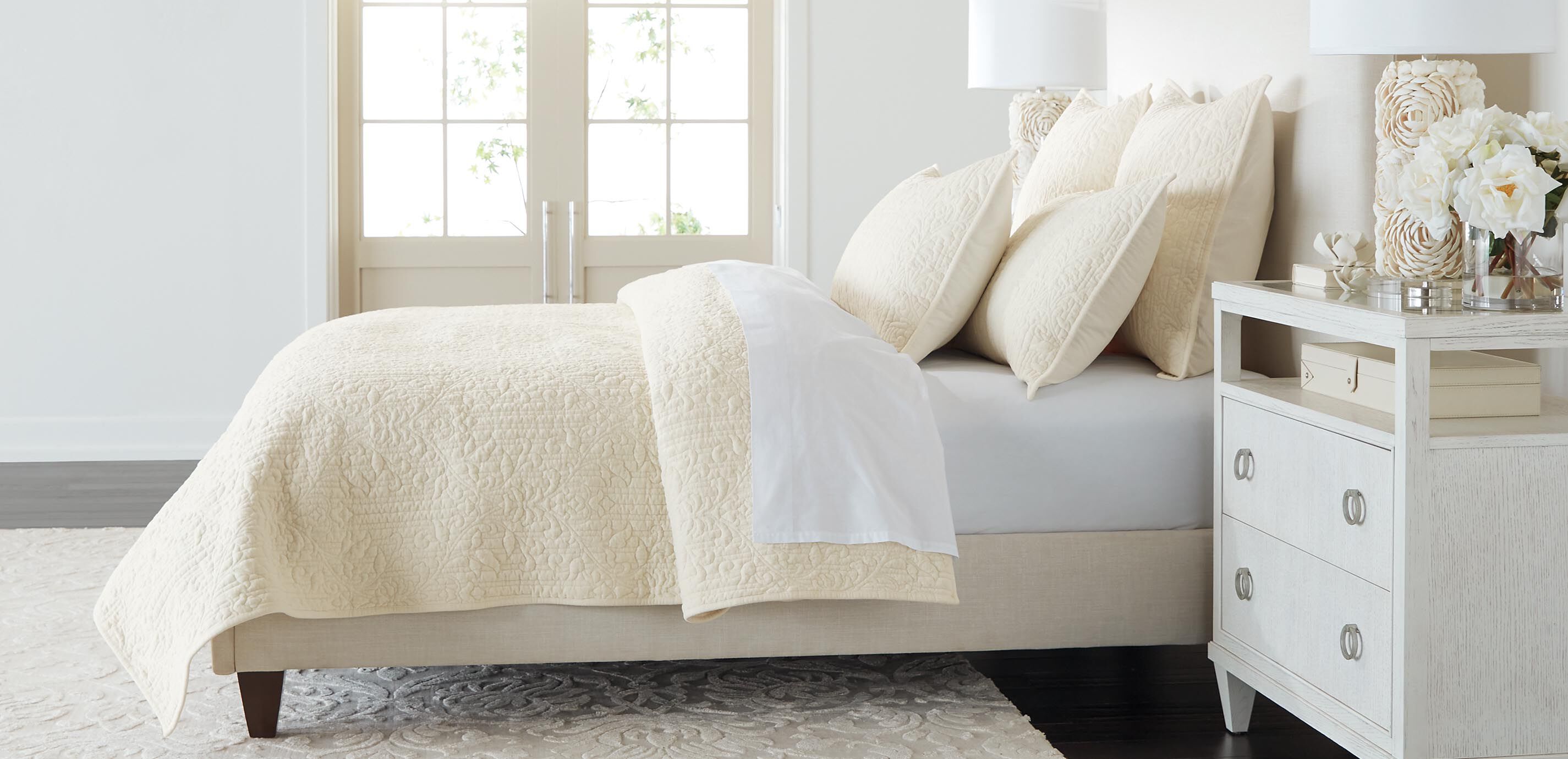 Garment-Dyed Velvet Quilt and Shams Set, Ivory_1