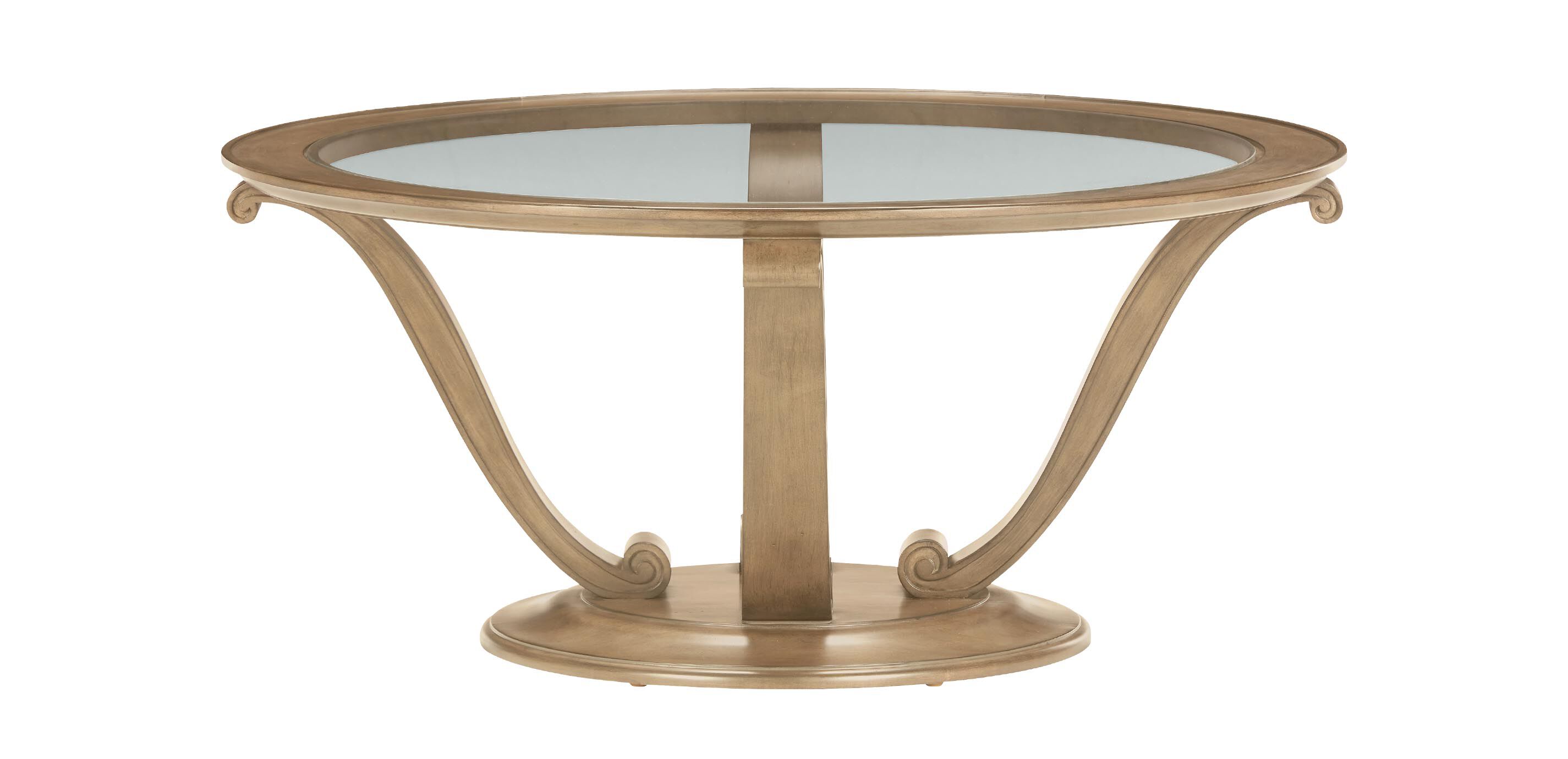 Camille Round Glass-Top Scroll-Base Coffee Table