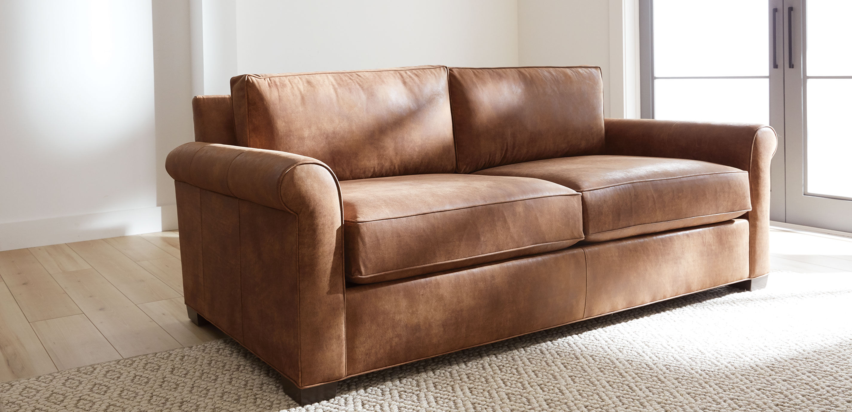 Spencer Leather Roll-Arm Sofa - 24in Depth_2