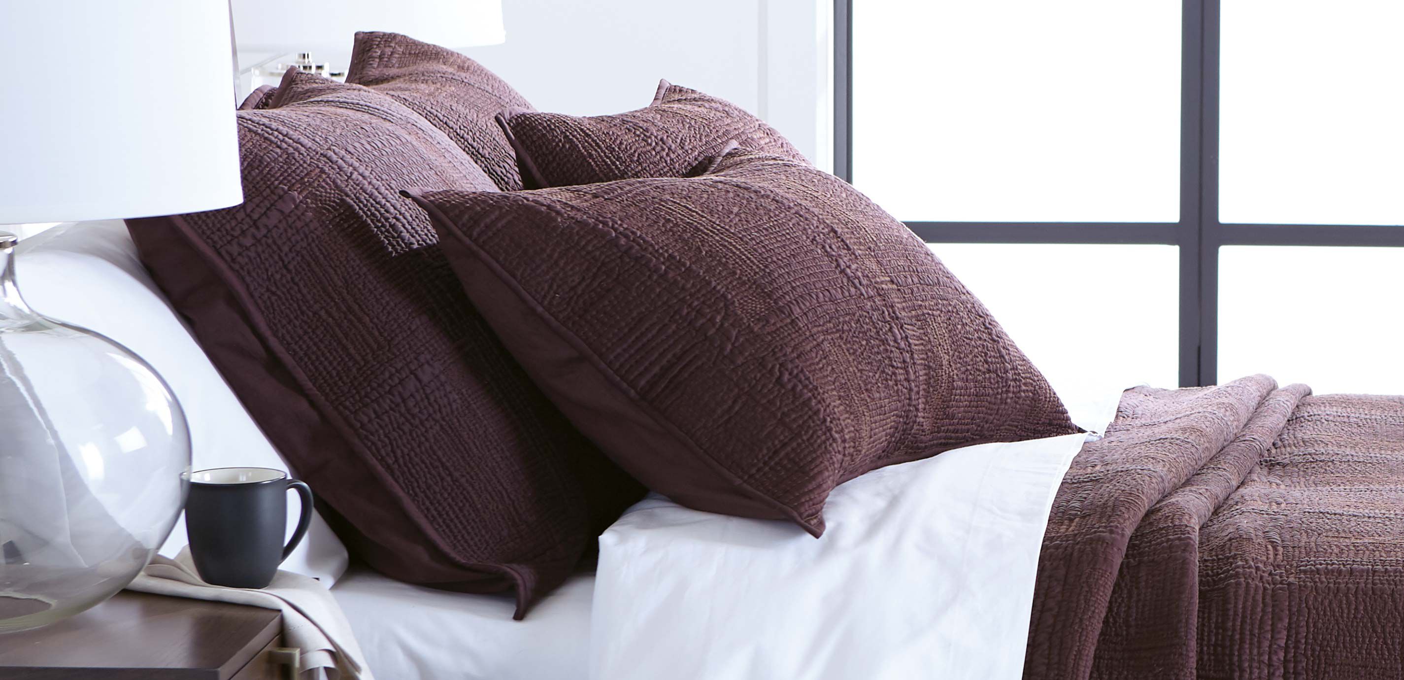 Rice Stitch Kantha Quilted Sham, Beet