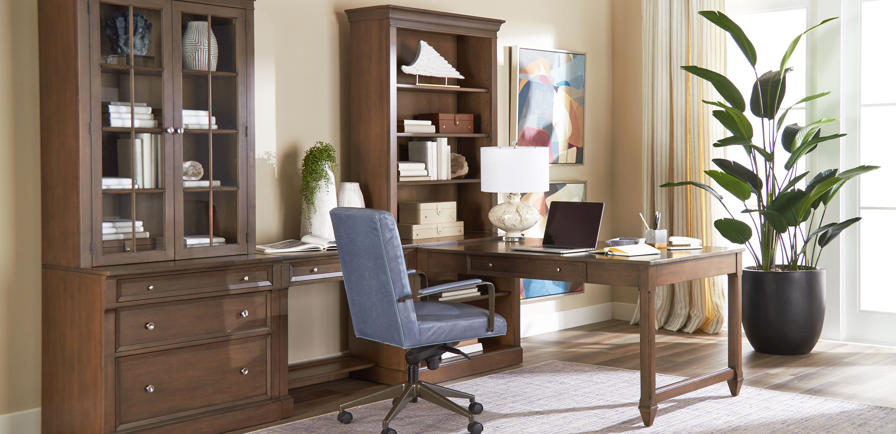 Continental Double Office Island with Bridge Desk_8