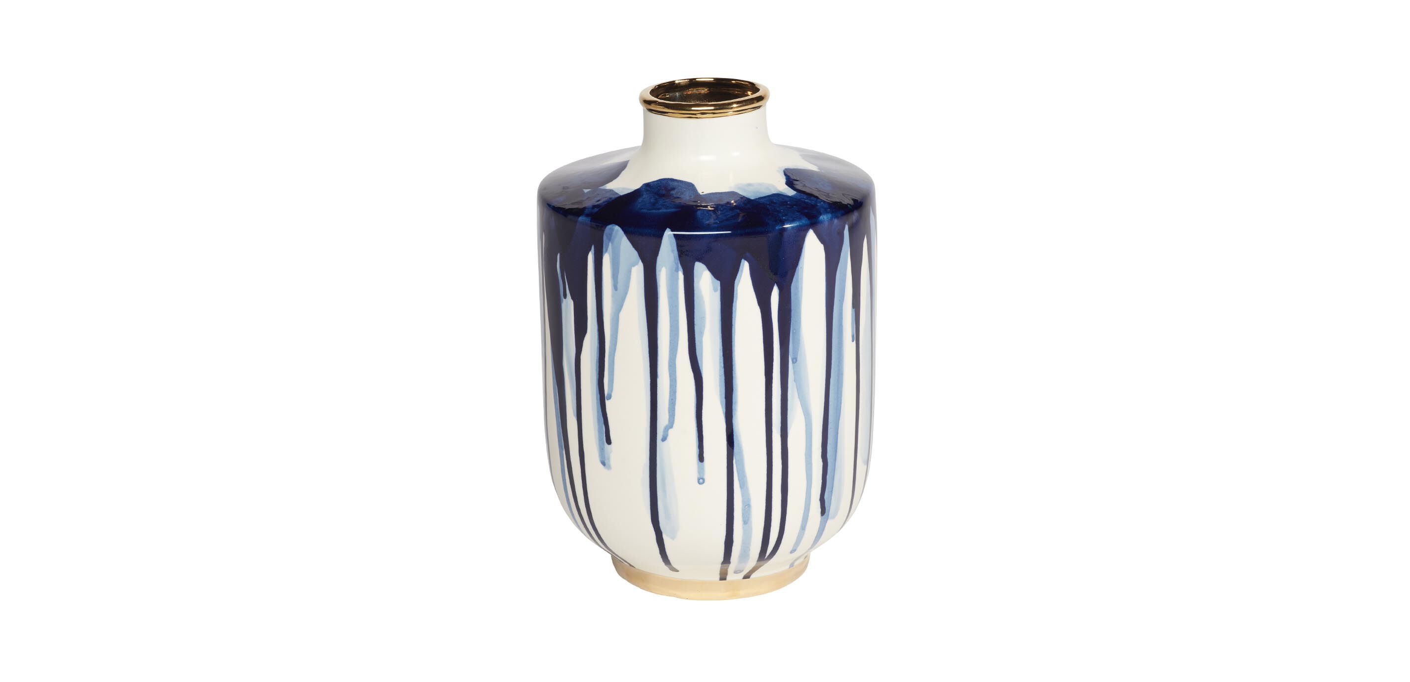 Danya Blue Ceramic Drip Vase
