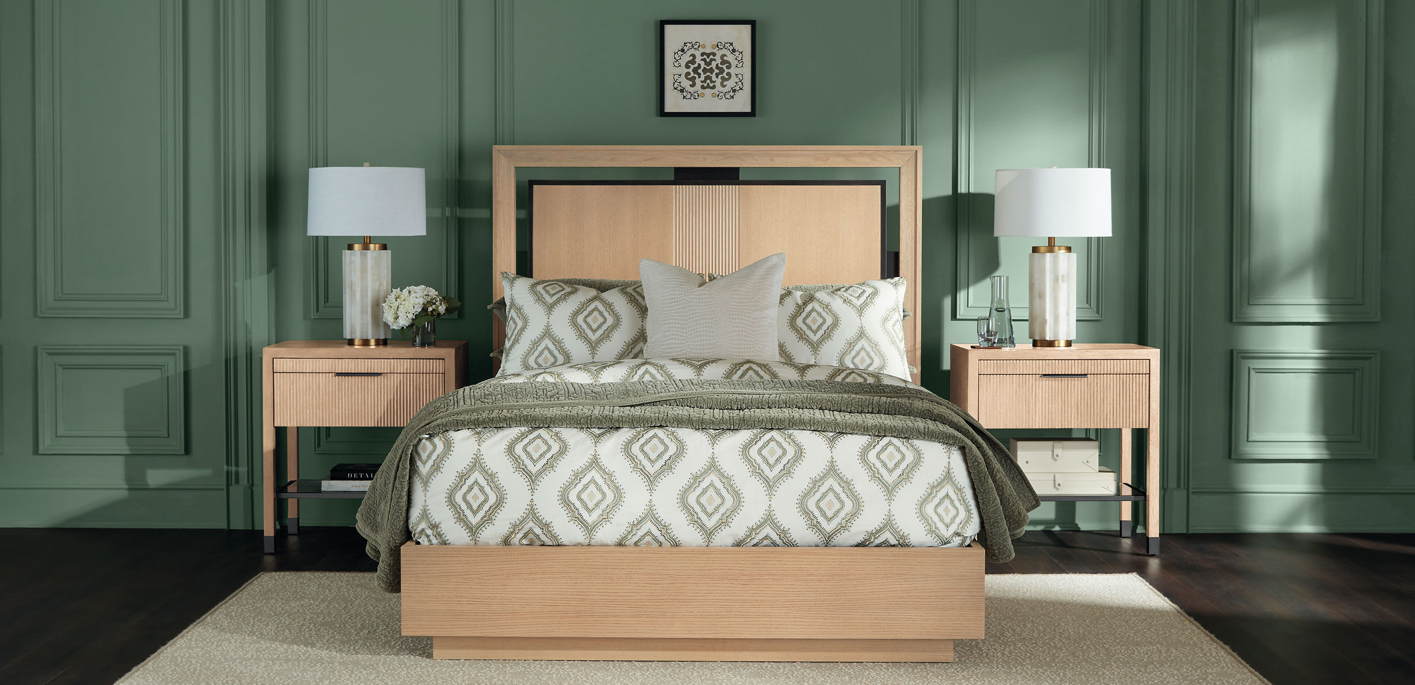 Green Embroidered Duvet Cover and Shams Set_9