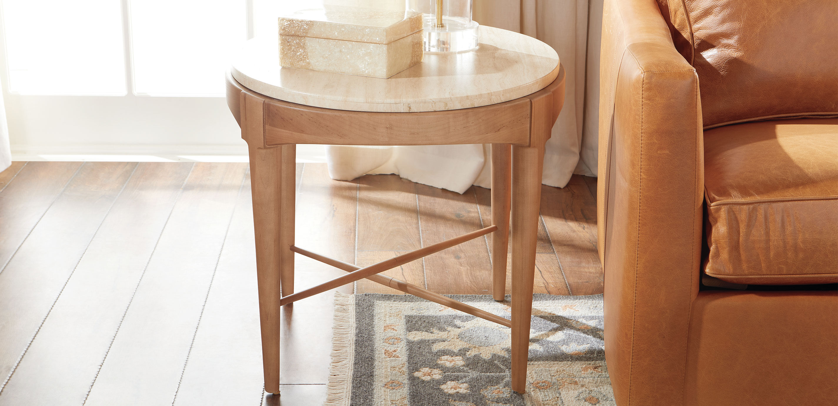 Draper Oval Travertine End Table