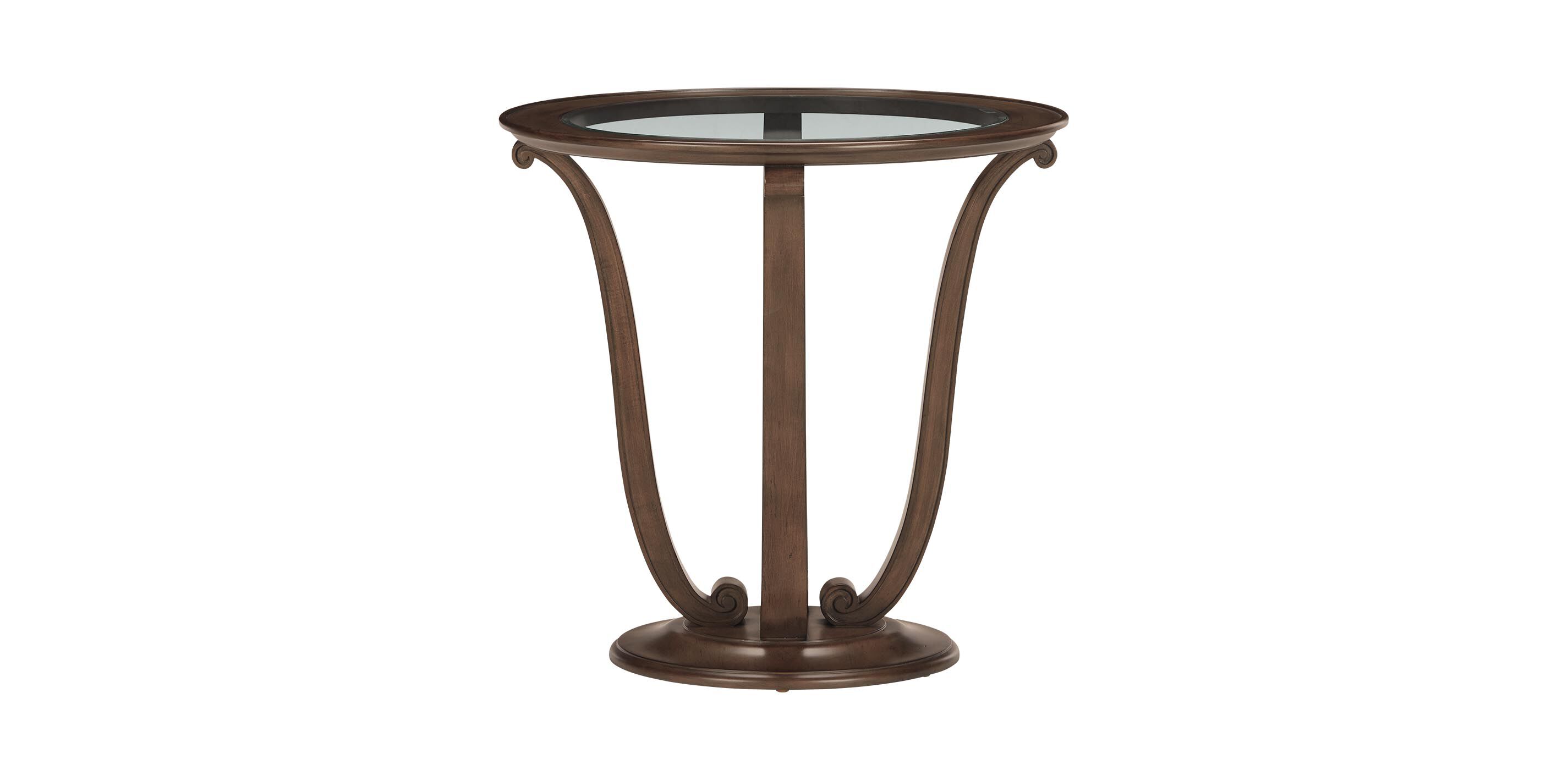 Camille Round Glass-Top Scroll-Base End Table