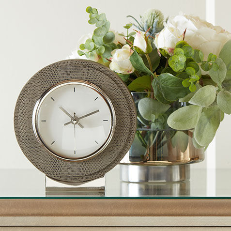 Reptile-Patterned Leather Desk Clock Product Tile Hover Image 432489   GRY