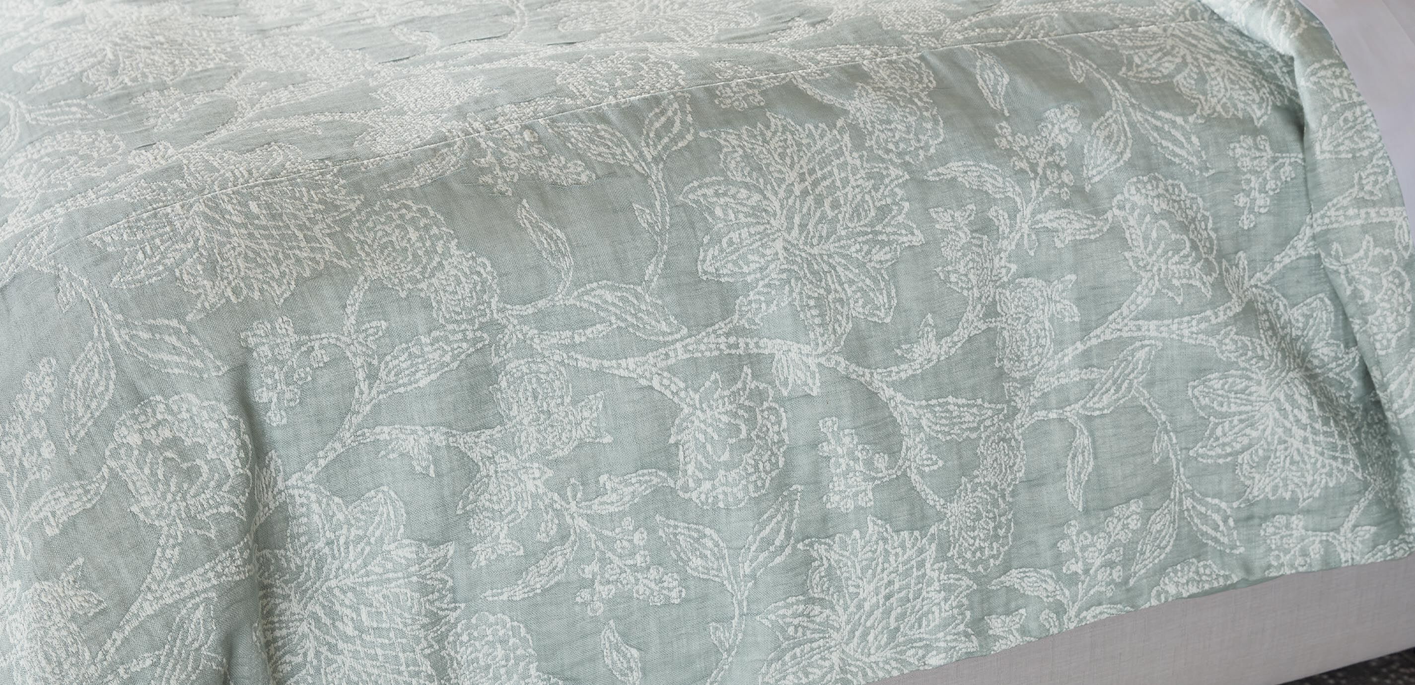 Floral Jacquard Duvet Cover and Shams Set, Aqua_2