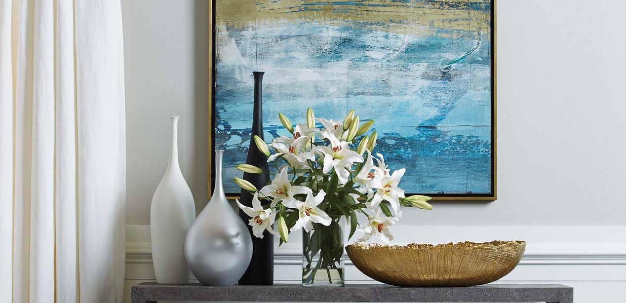 Issa Tall Silver Vase | Ethan Allen Tall Ceramic Decorative Vases ...