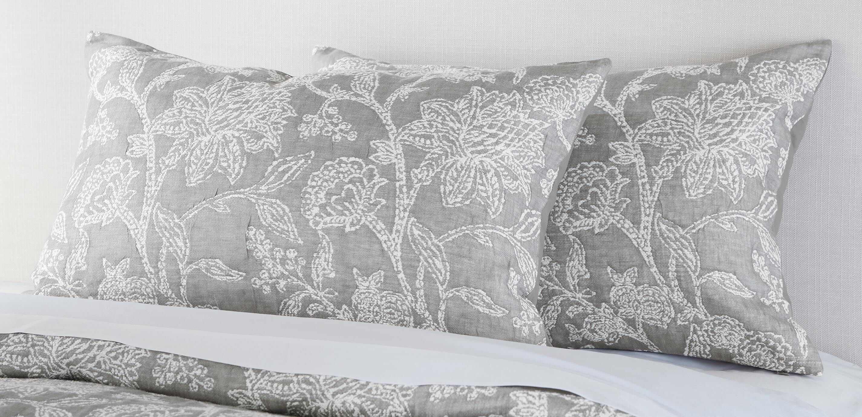 Floral Jacquard Duvet Cover and Shams Set, Gray_2