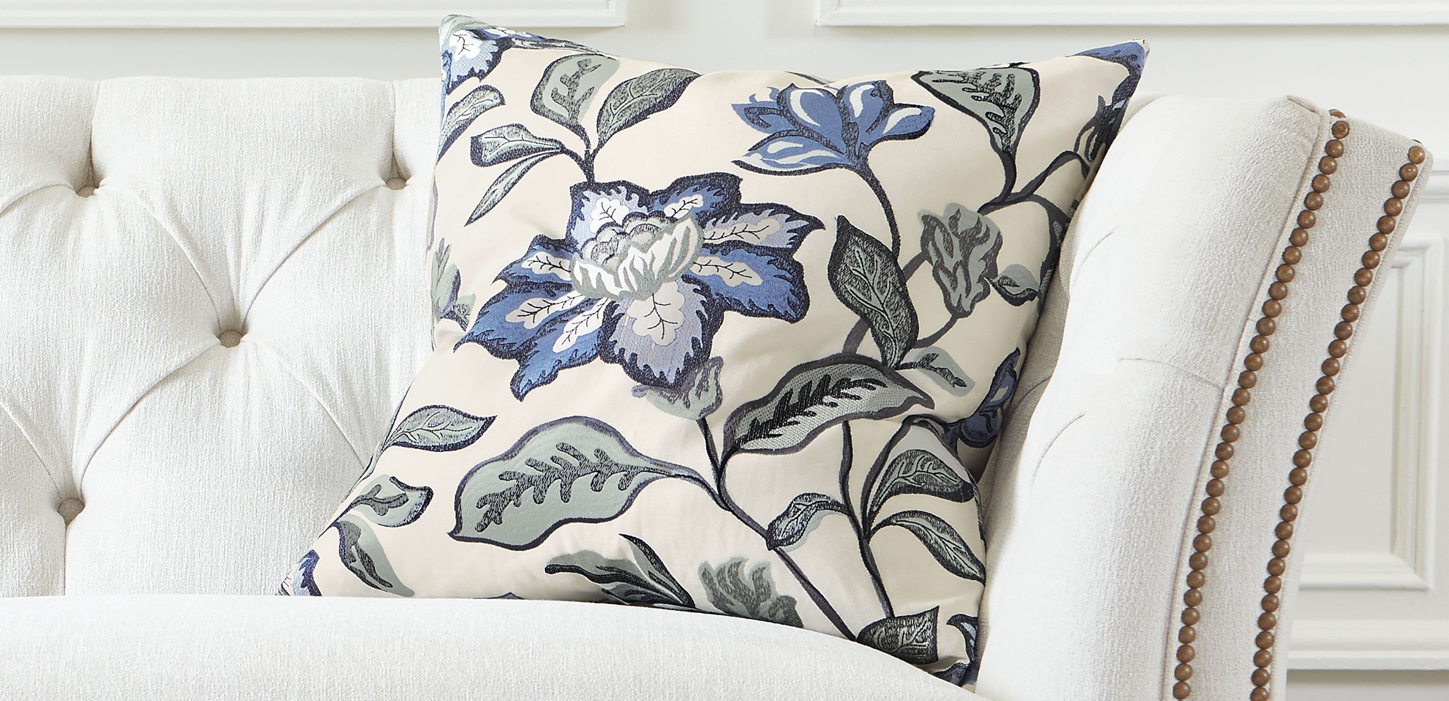 Blooming Floral Embroidered Square Pillow, 22"_1