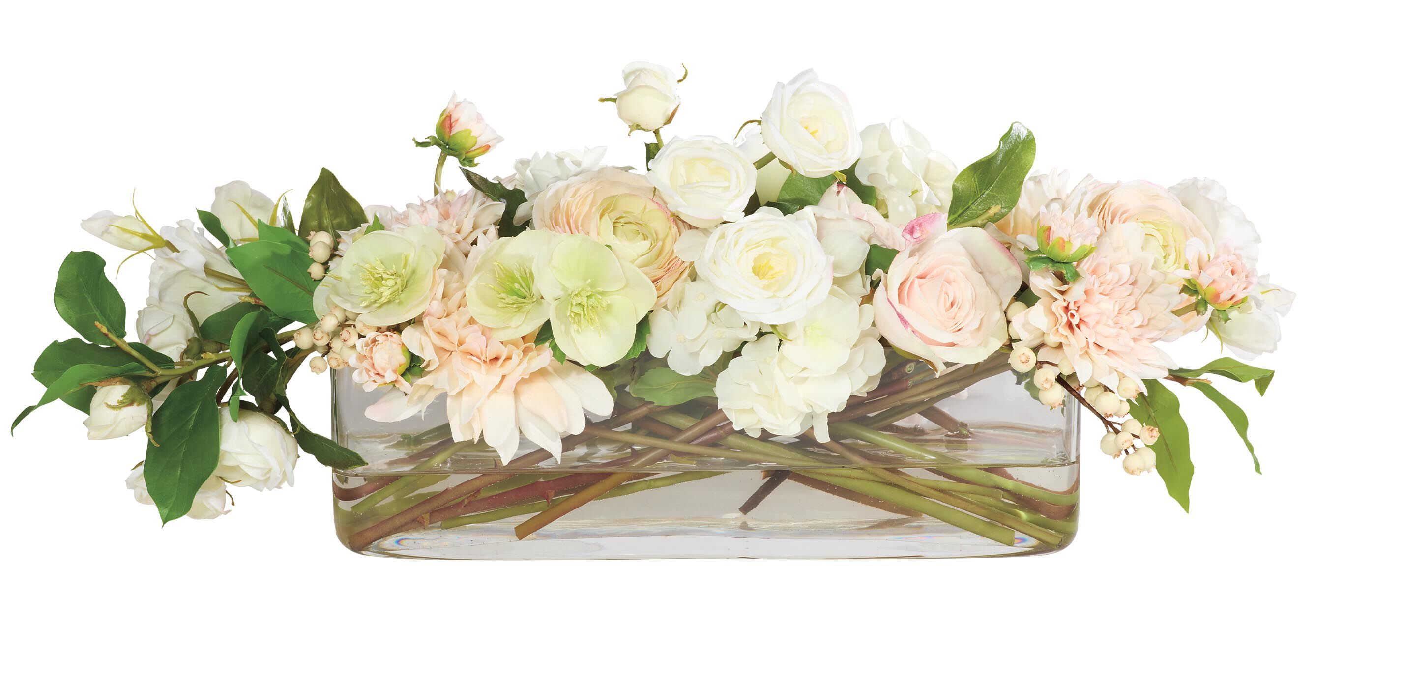 Blush Mixed Floral Centerpiece in Low Linear Glass Vase