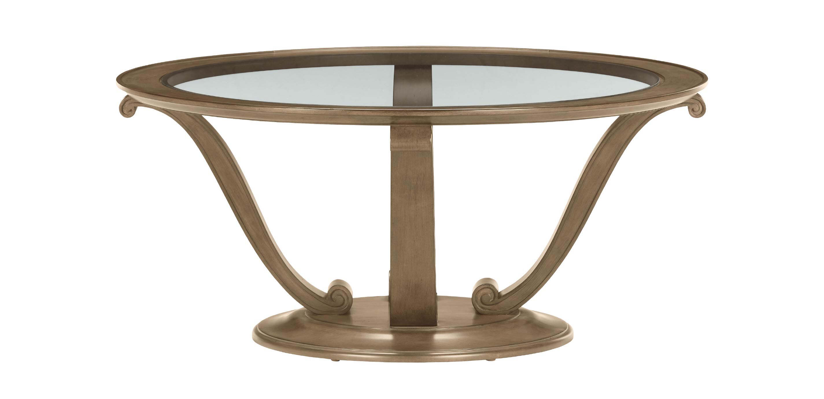 Camille Round Glass-Top Scroll-Base Coffee Table
