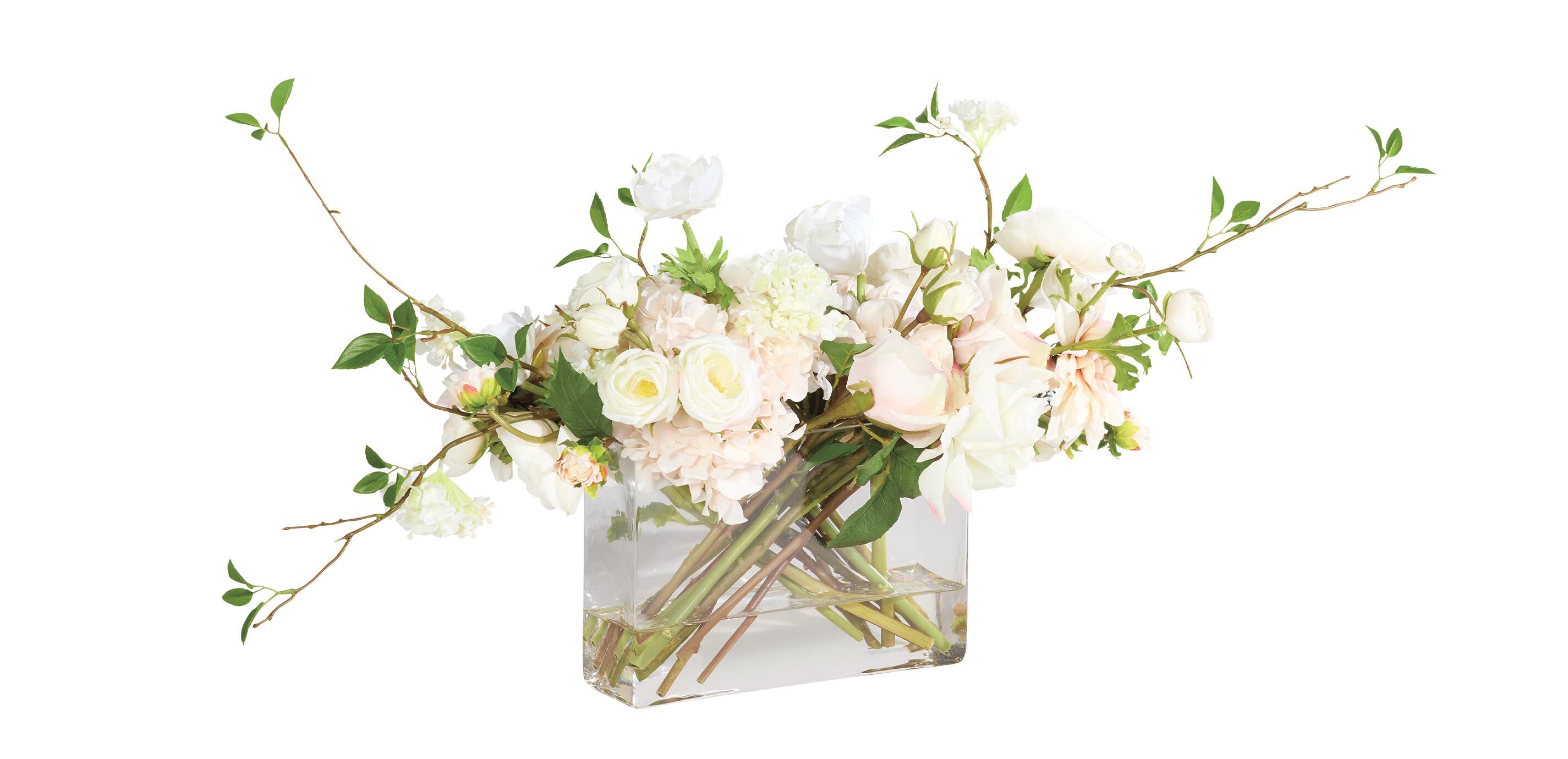 Blush Mixed Floral Bouquet in Small Linear Glass Vase_1