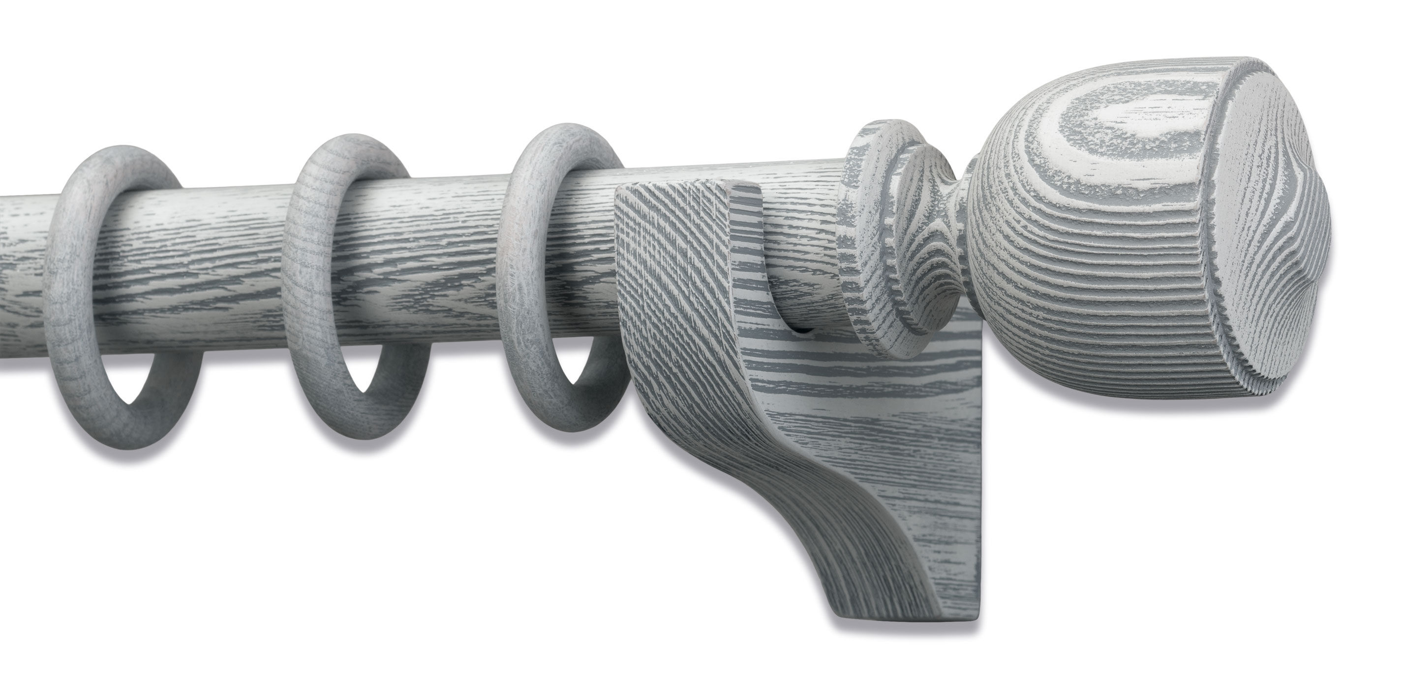 Distressed Wood Drapery Hardware Set with Vase Finial