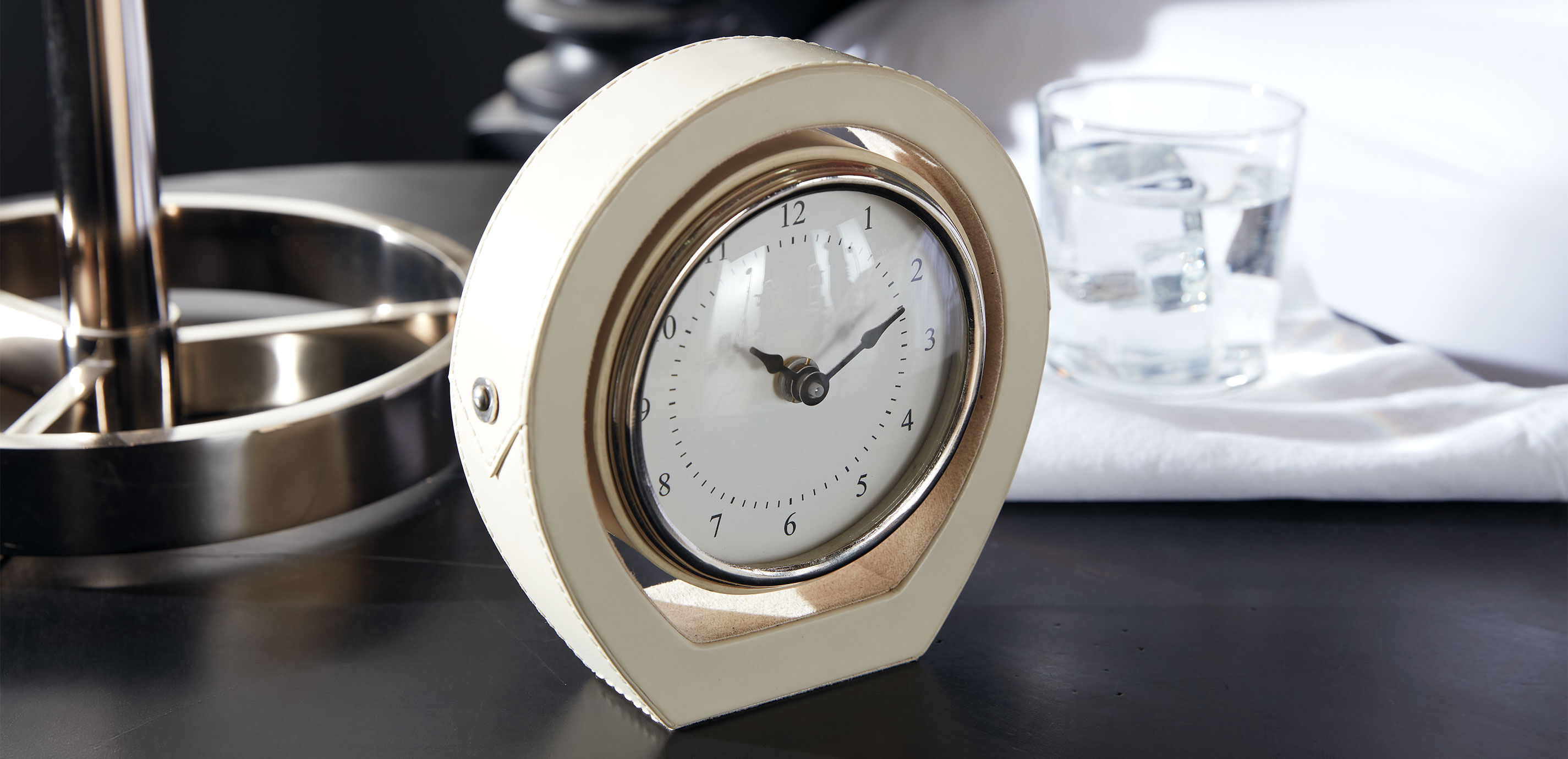 Ivory Leather Desk Clock | Small Table Clock | Ethan Allen