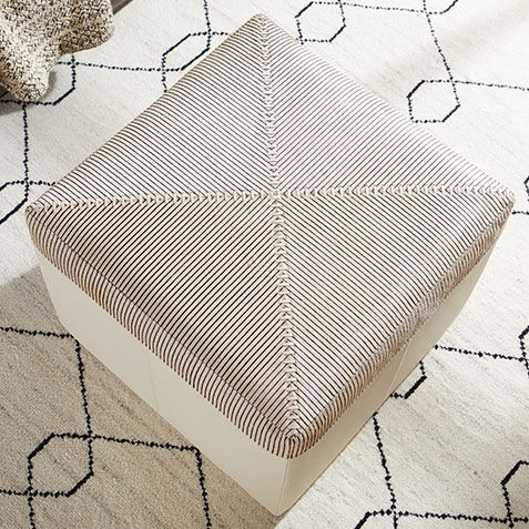 Pinstripe Hide & Leather Pouf Product Tile Hover Image 421870   NAT