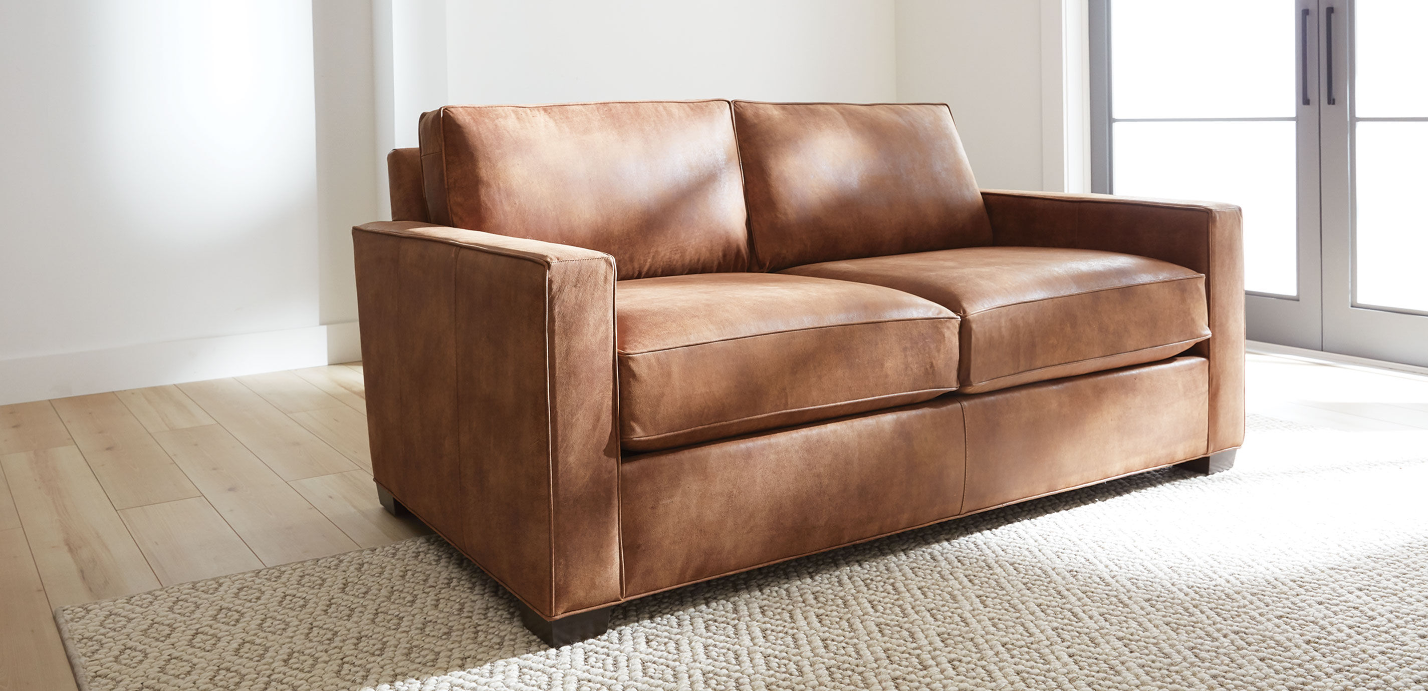 Spencer Leather Track-Arm Sofa - 24in Depth
