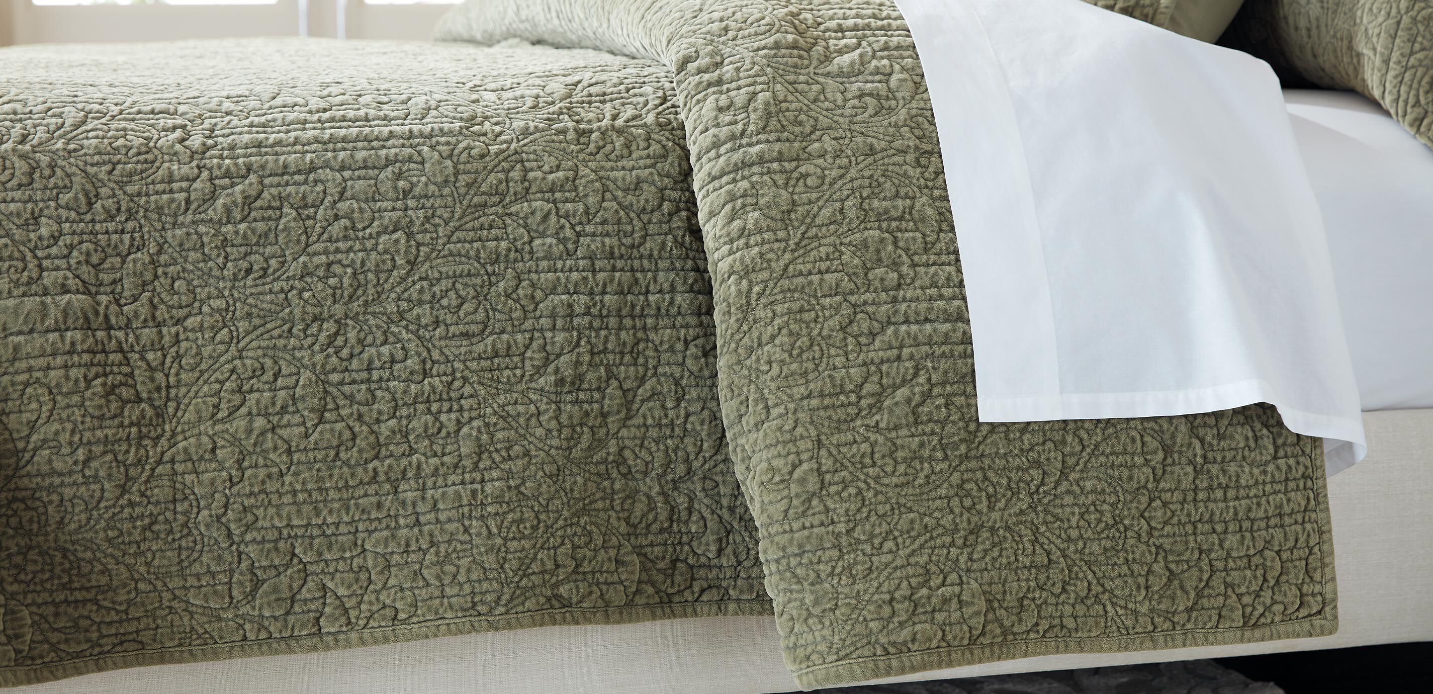 Garment-Dyed Velvet Quilted Coverlet and Shams Set, Sage_3