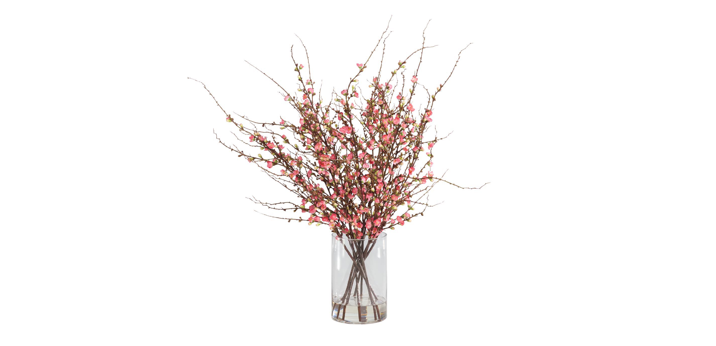 Dark Peach Blossom Arrangement in Glass Vase_2