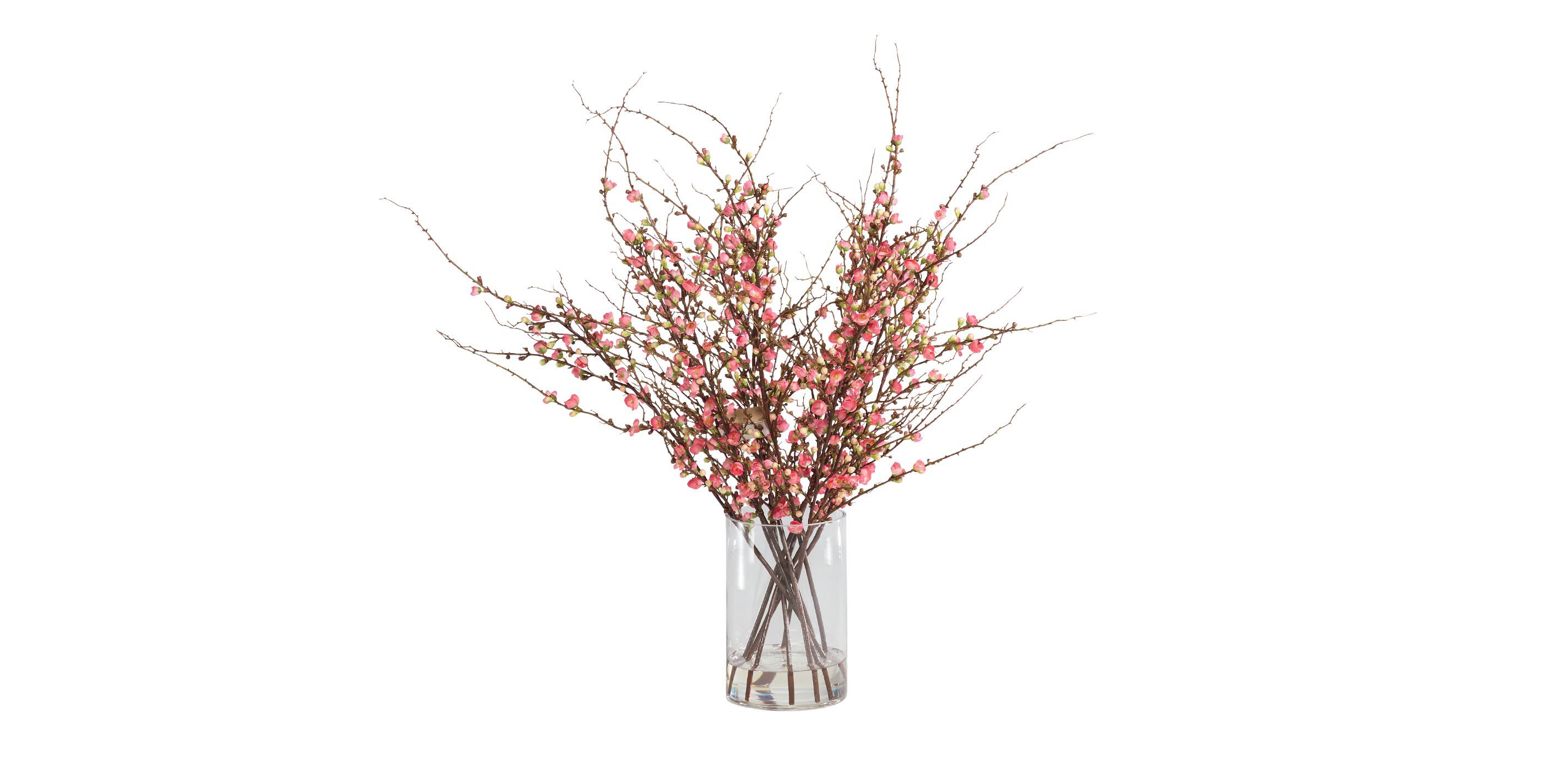 Dark Peach Blossom Arrangement in Glass Vase_1