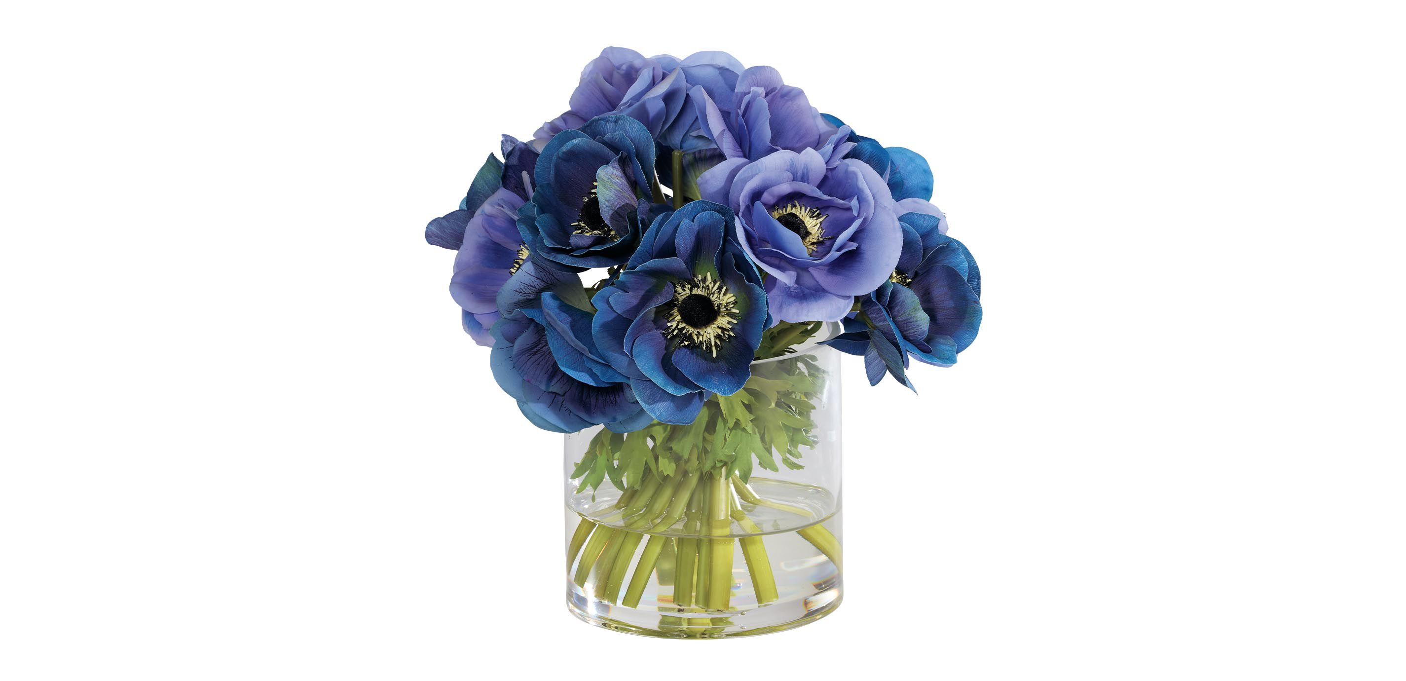 Deep Blue Anemone Bouquet in Cylinder Vase_1