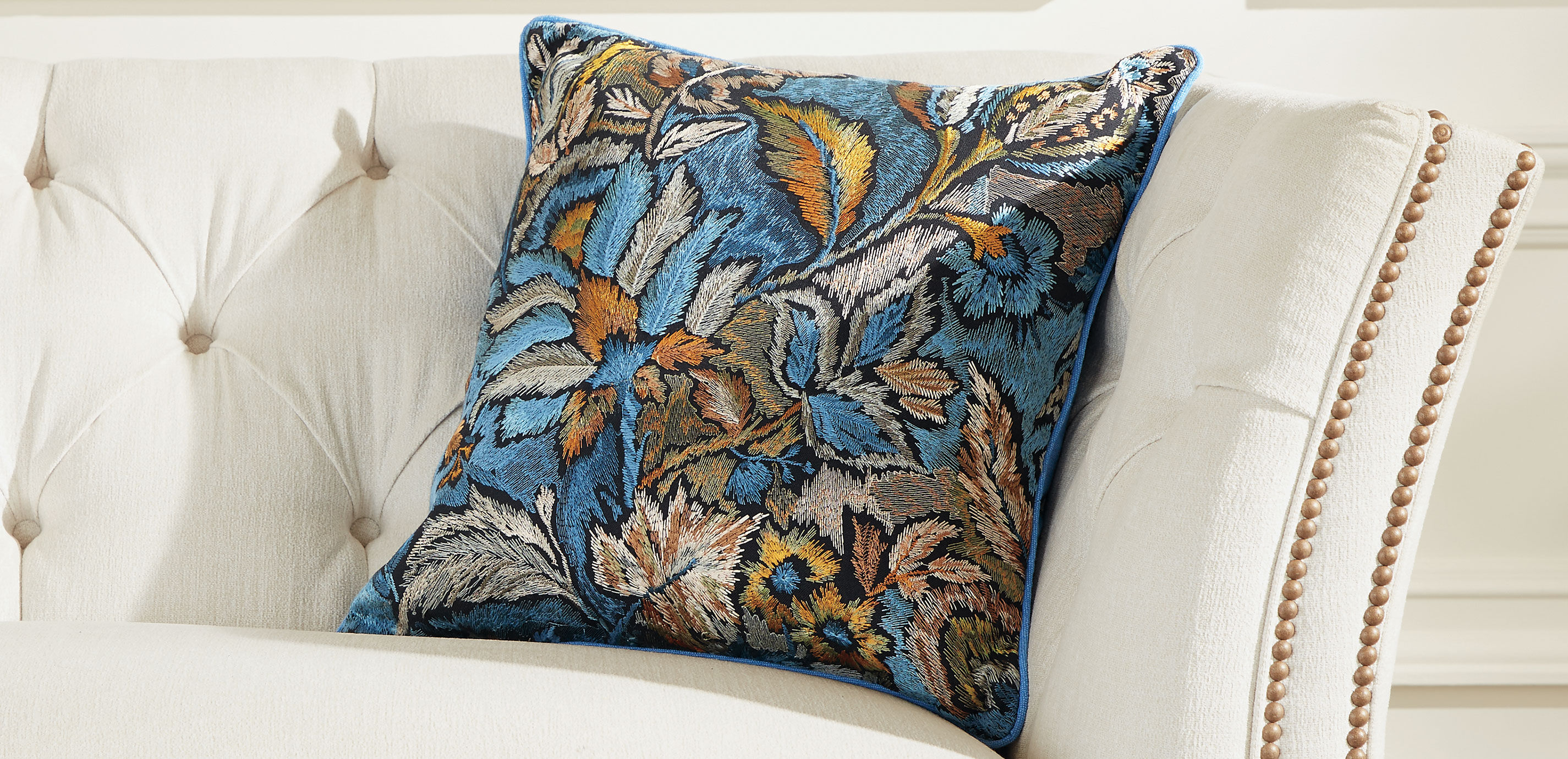 Blue Botanical Embroidered Pillow_2