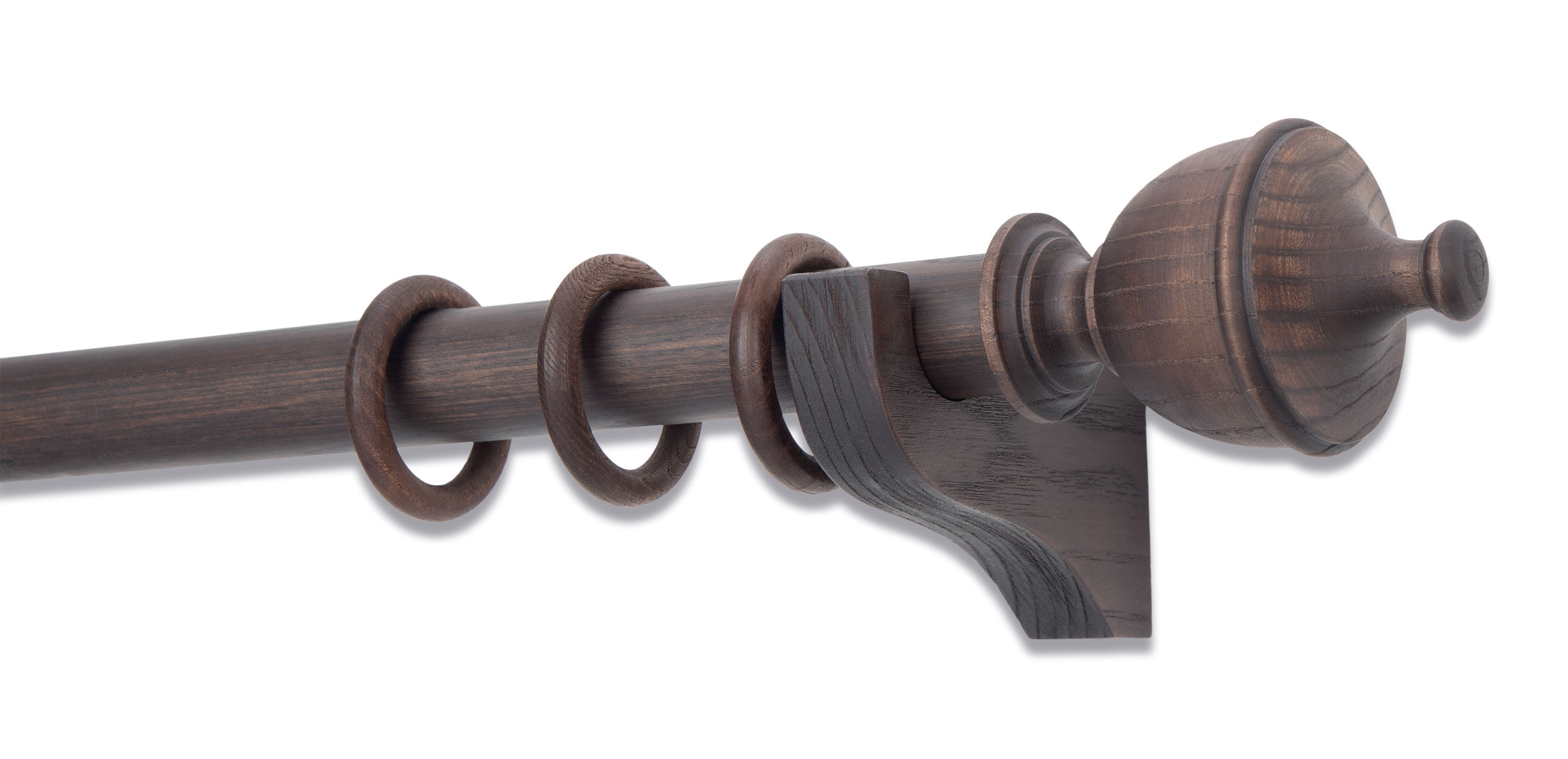 Distressed Wood Drapery Hardware Set with Urn Finial