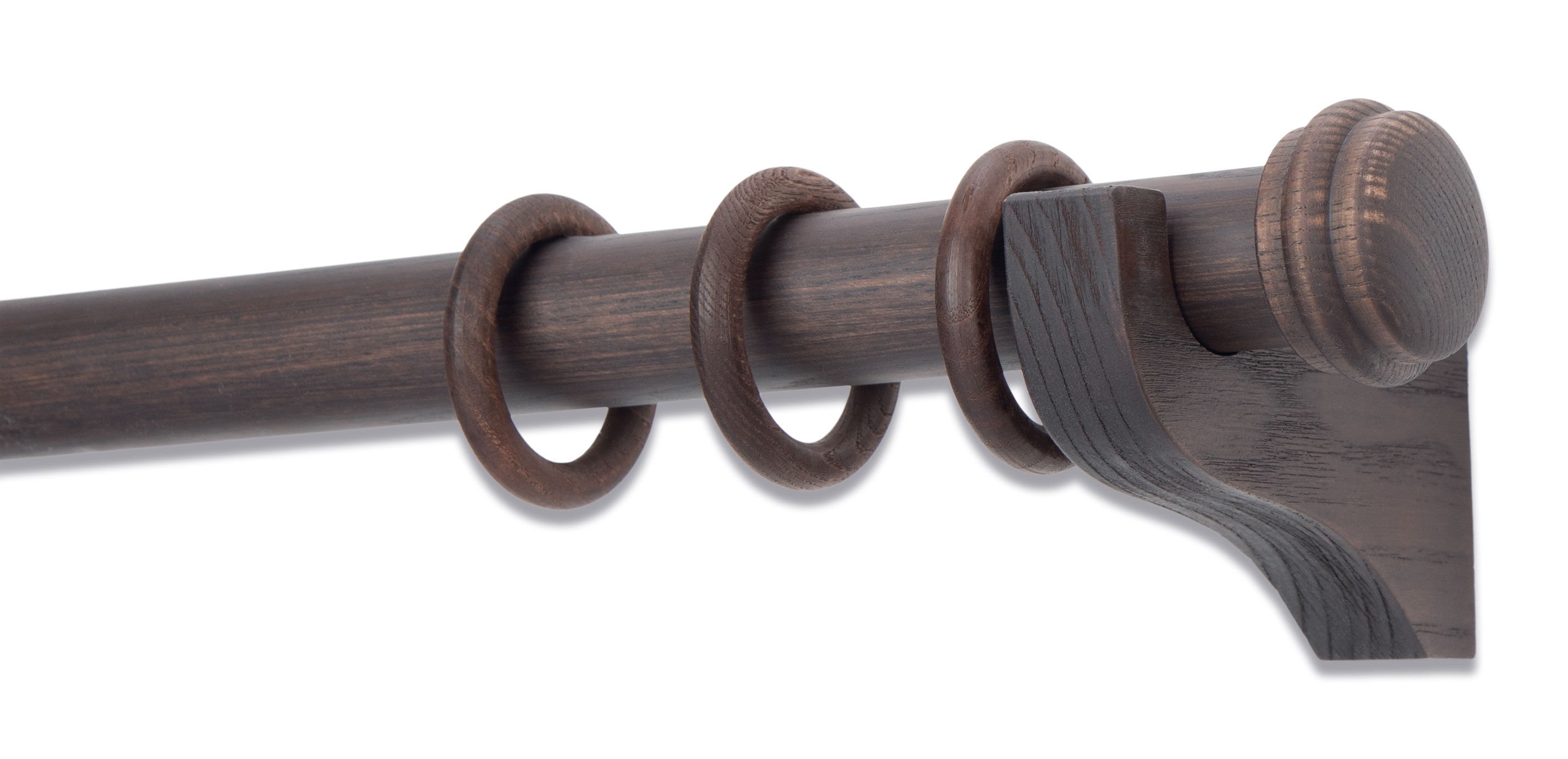 Distressed Wood Drapery Hardware Set with Disc End Cap Finial