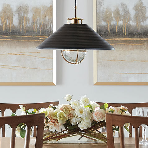 Dune Black-and-Brass Ribbed Pendant Light Product Tile Hover Image 093079   BLK