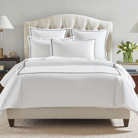 Satin-Stitch Percale Duvet Cover and Sham image