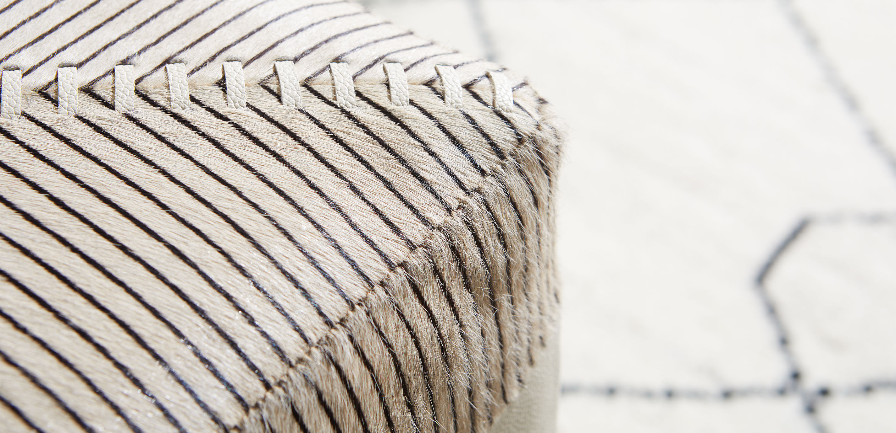 Pinstripe Hide & Leather Pouf_6