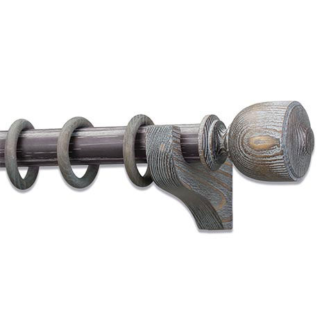 Distressed Wood Drapery Hardware Set with Vase Finial image