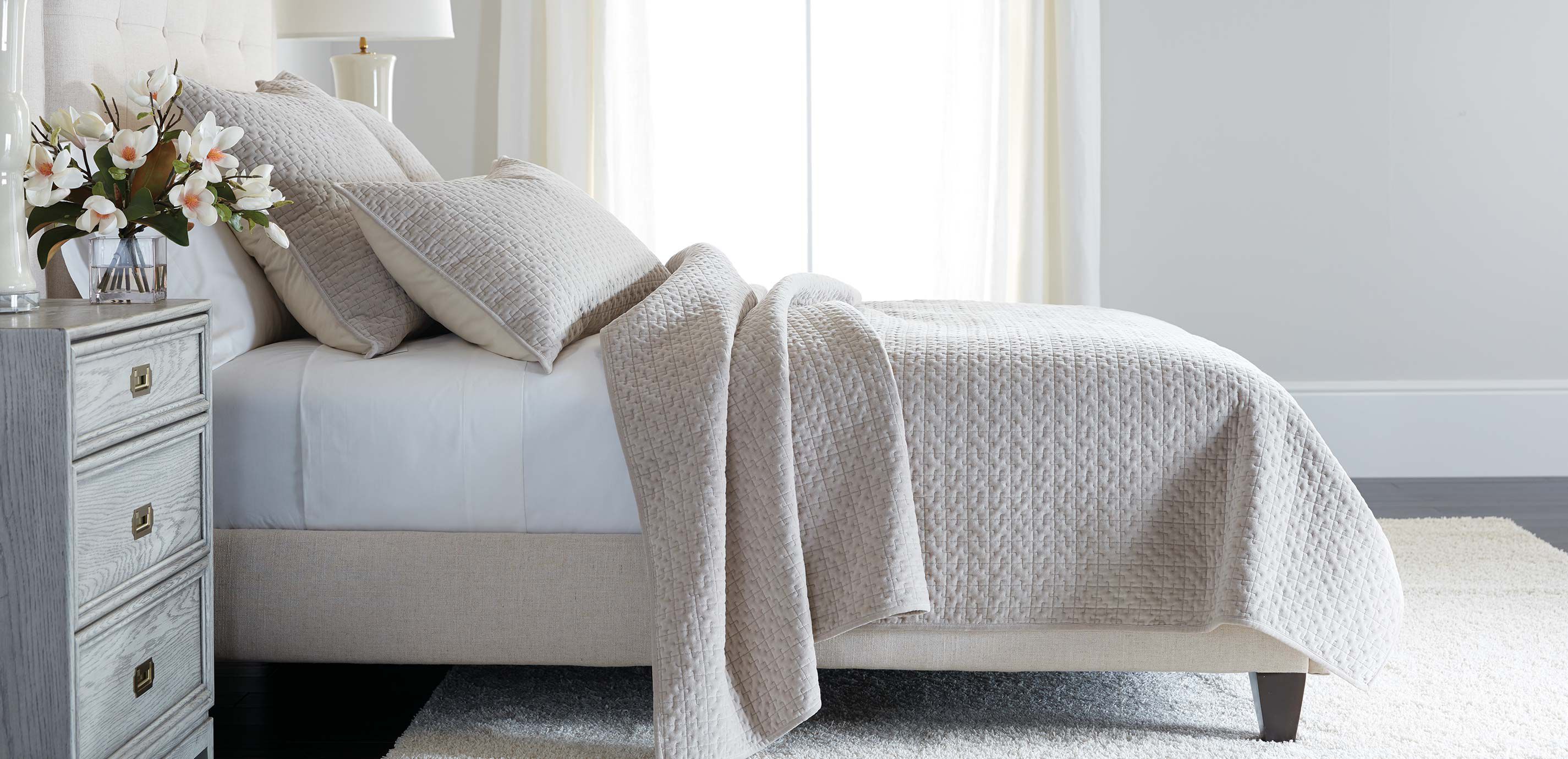 Salena Velvet Coverlet and Sham, Taupe_1