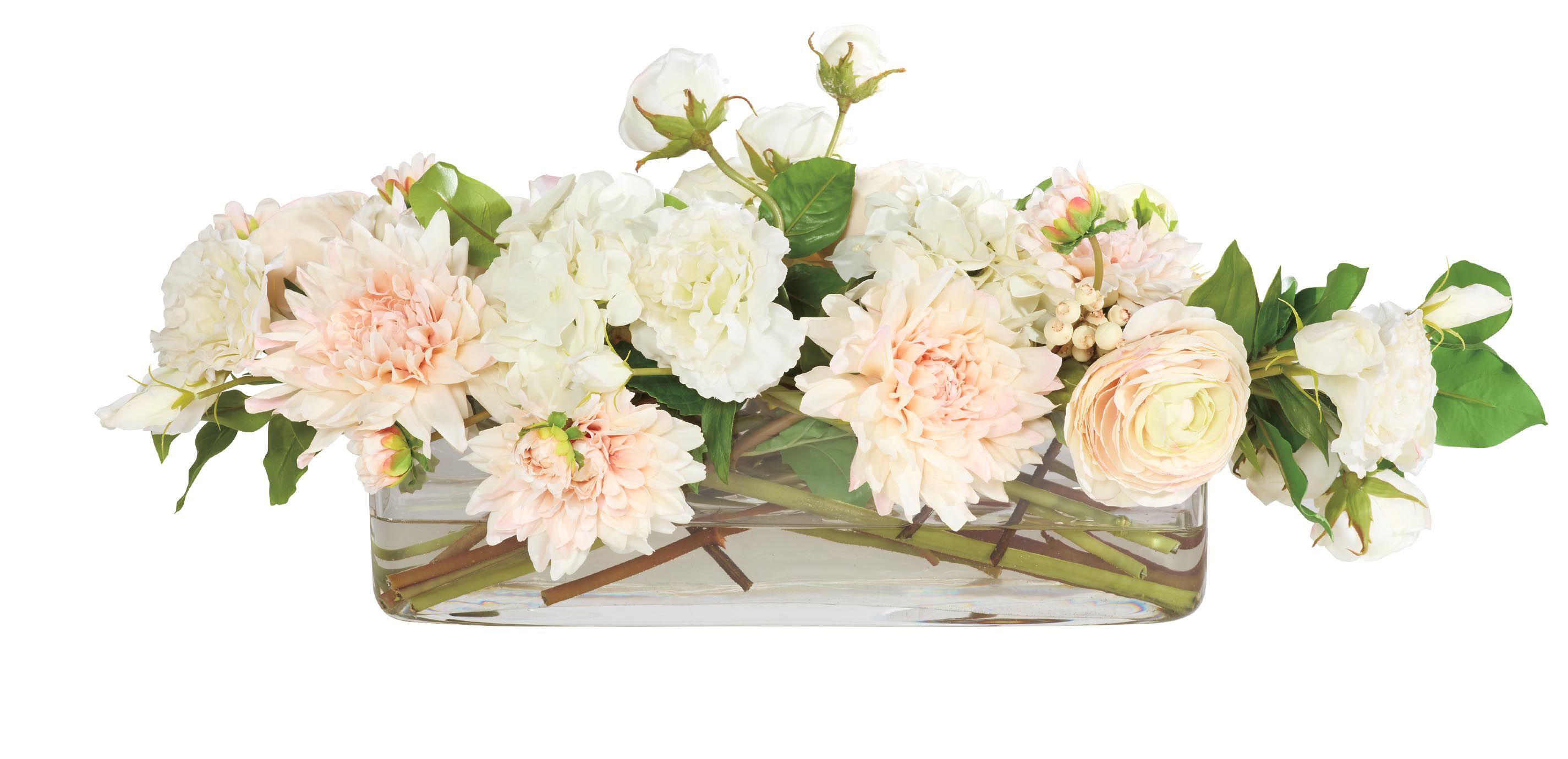 Blush Mixed Floral Centerpiece in Low Linear Glass Vase_2