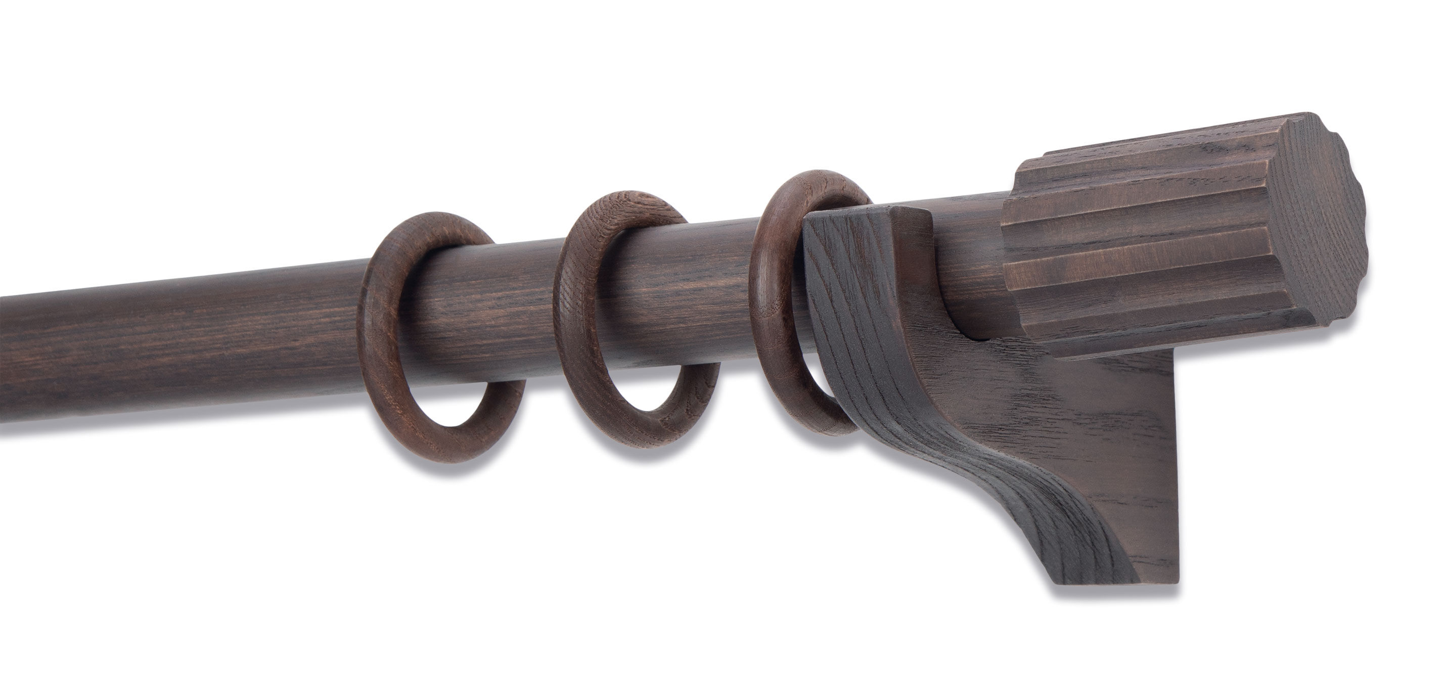 Distressed Wood Drapery Hardware Set with Ribbed Cylinder Finial