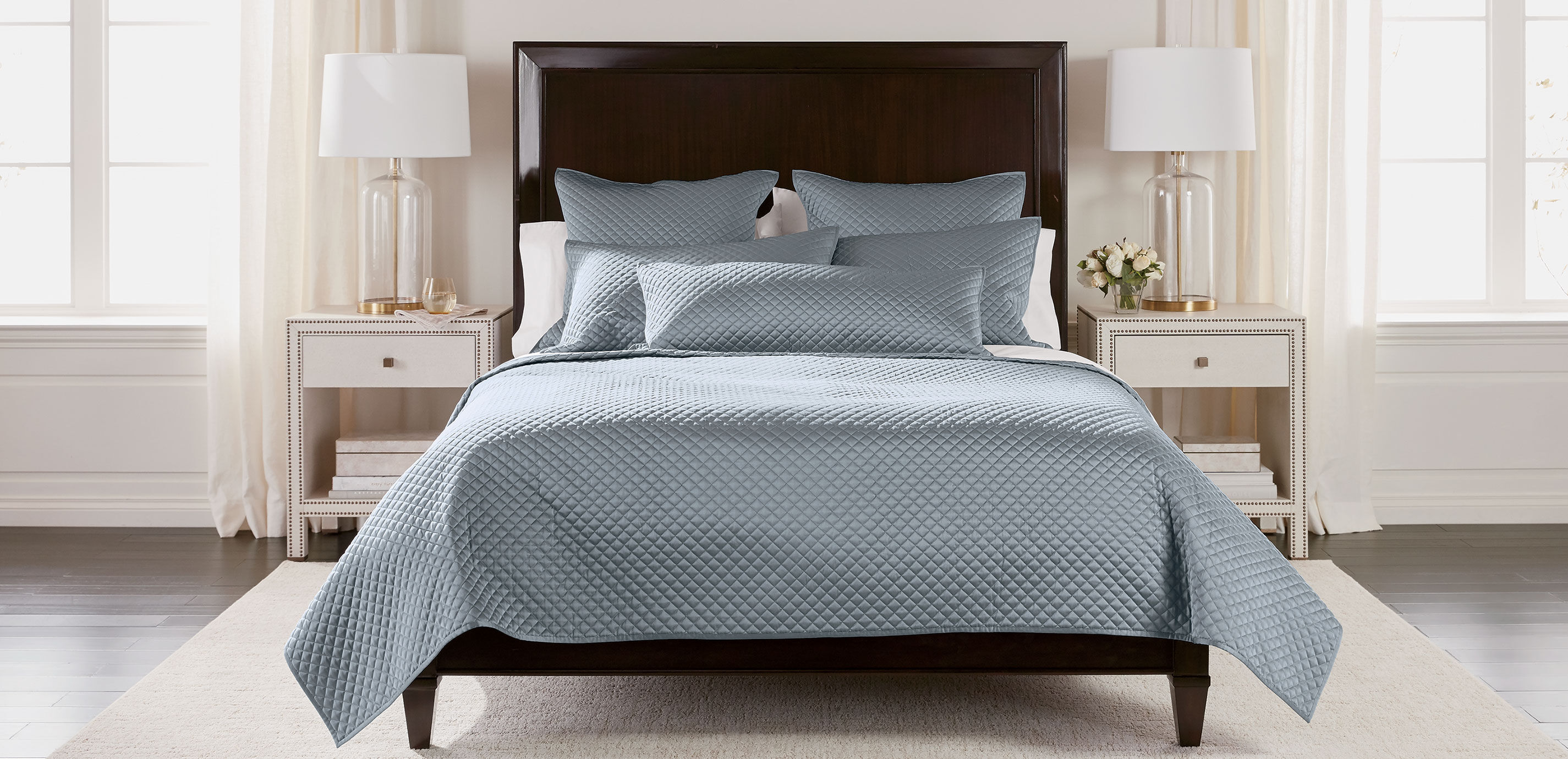 Salena Quilted Coverlet and Shams, Mist Blue