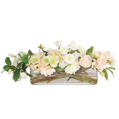 Blush Mixed Floral Centerpiece in Low Linear Glass Vase image