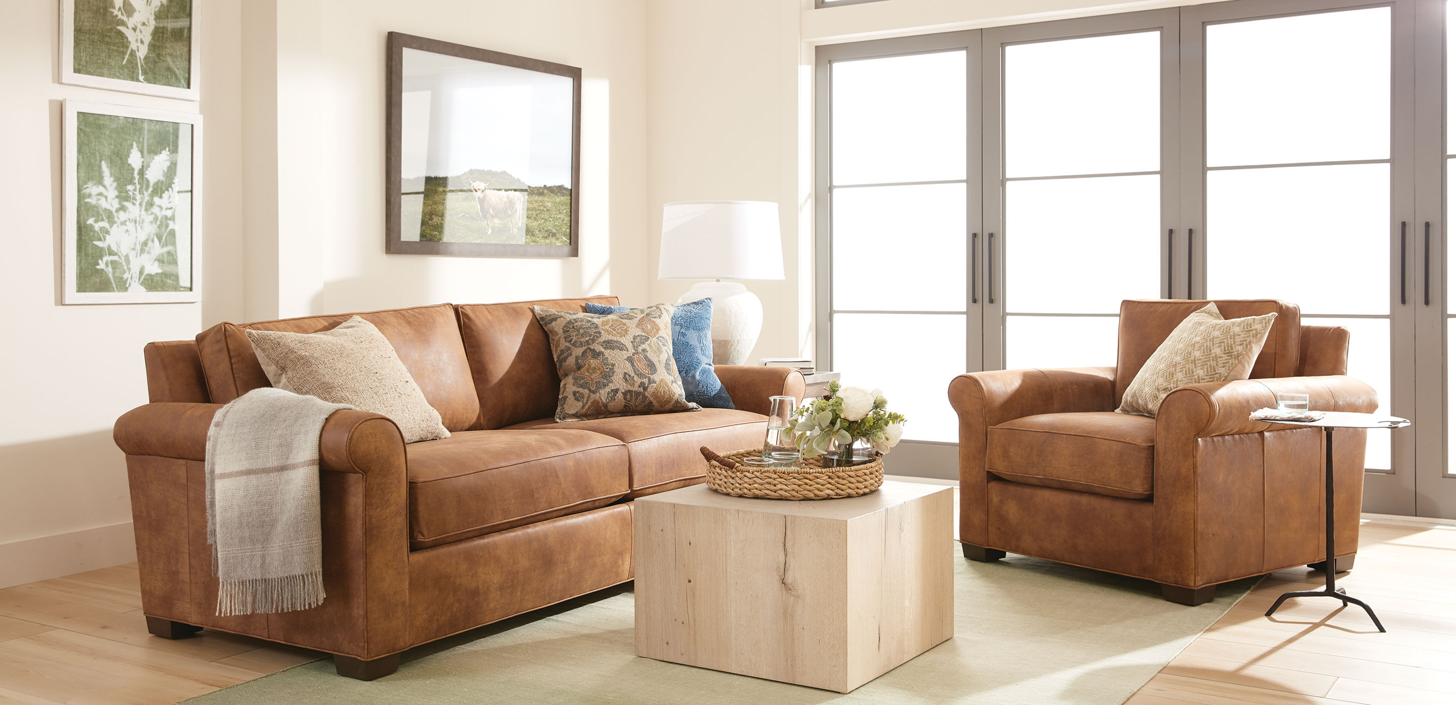 Spencer Leather Roll-Arm Sofa - 24in Depth