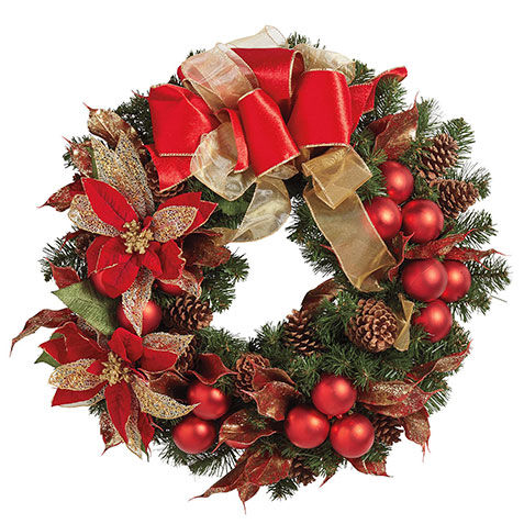 28" Red Poinsettia Holiday Wreath image