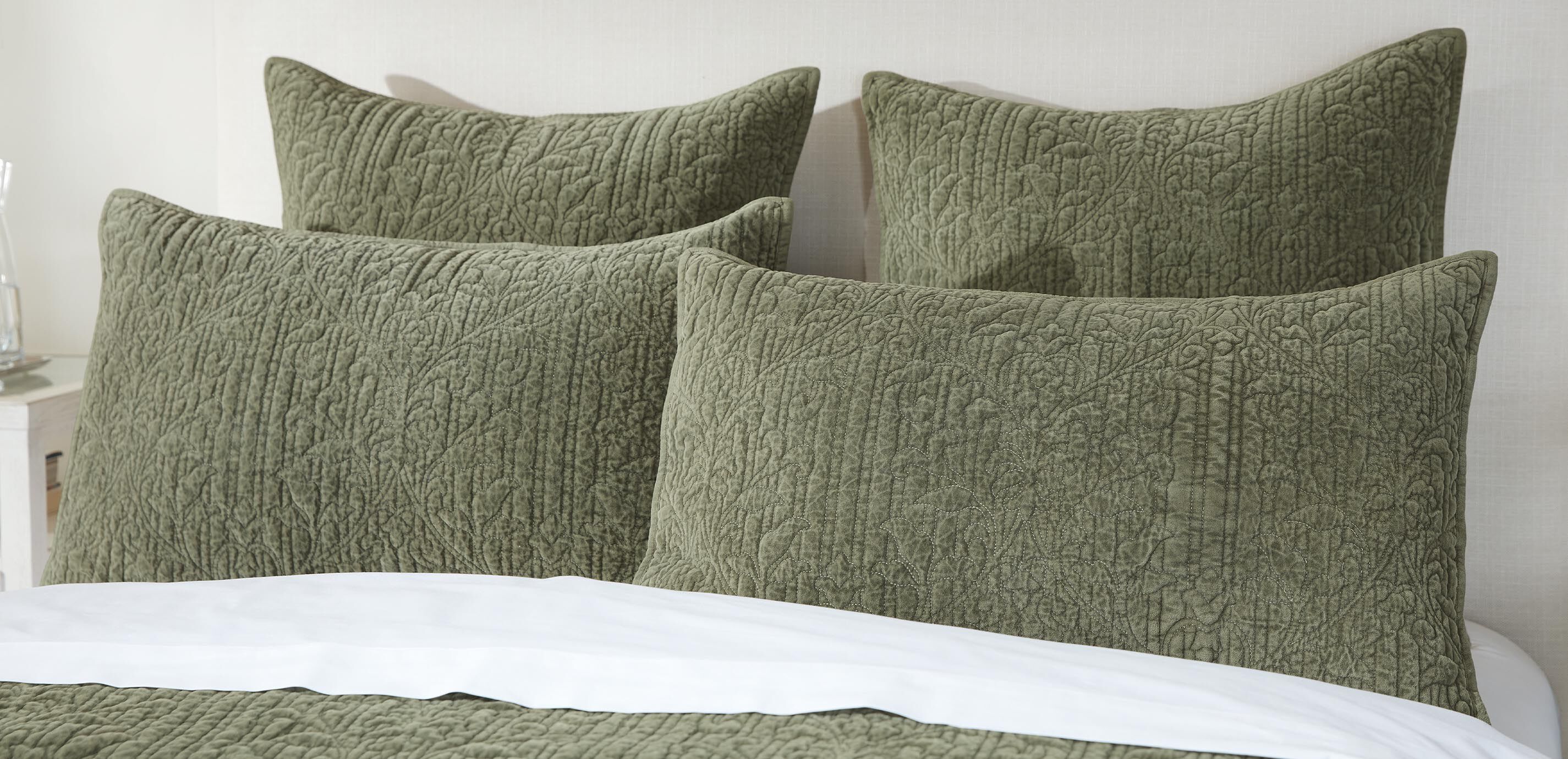 Garment-Dyed Velvet Quilted Coverlet and Shams Set, Sage_2