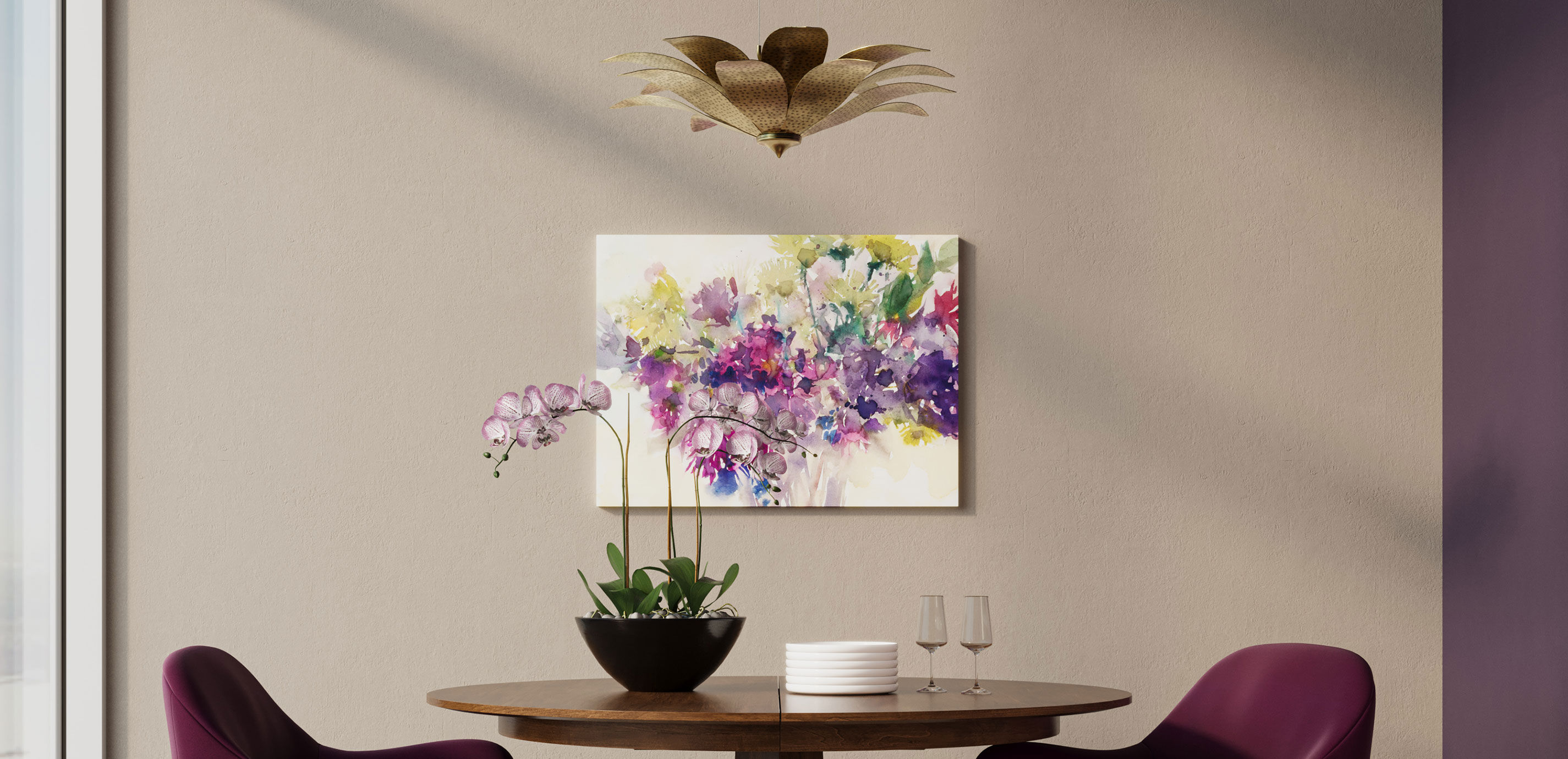 Plum Orchids in Black Pot_1