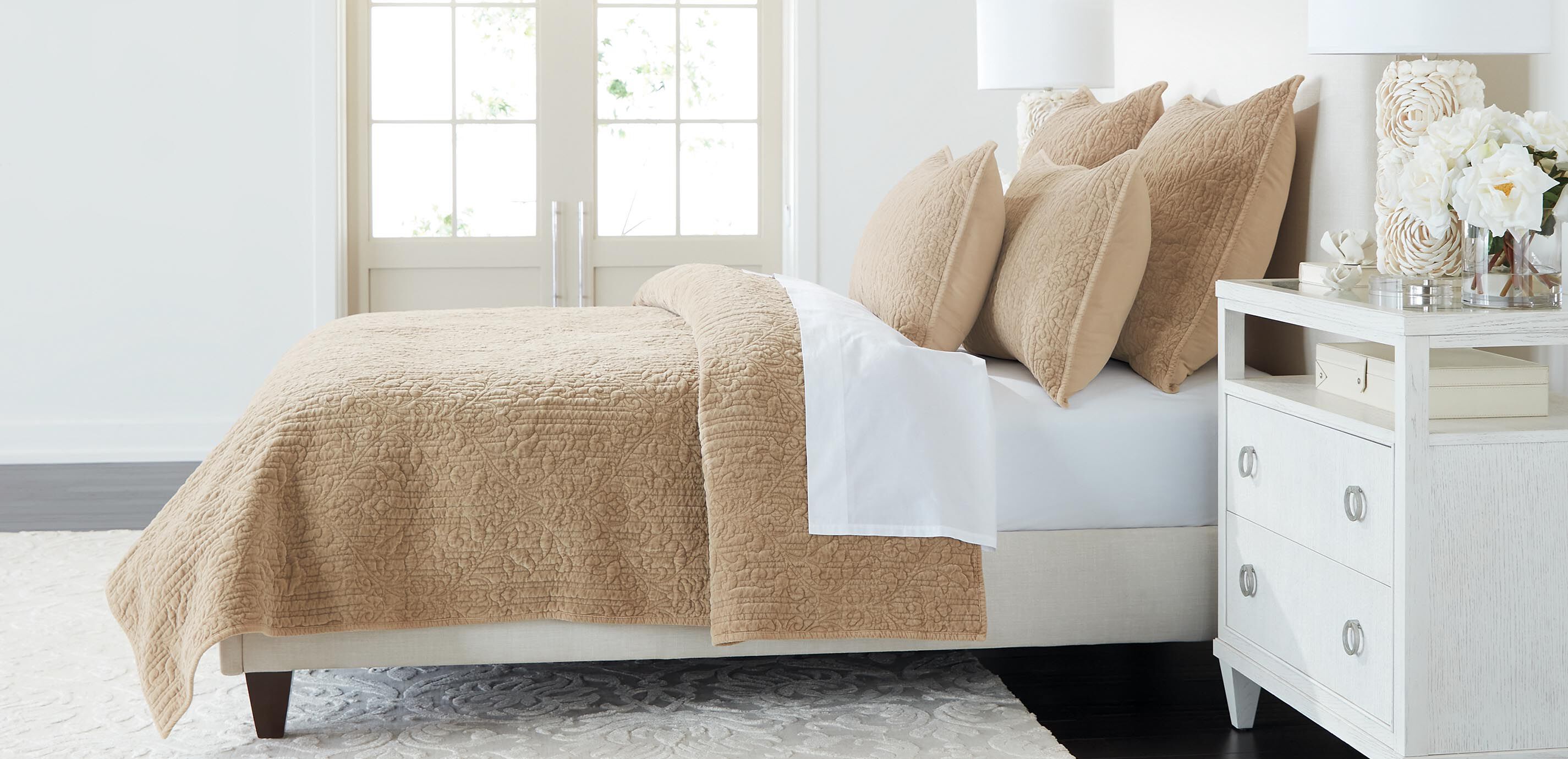 Garment-Dyed Velvet Quilted Coverlet Set, Tan_1