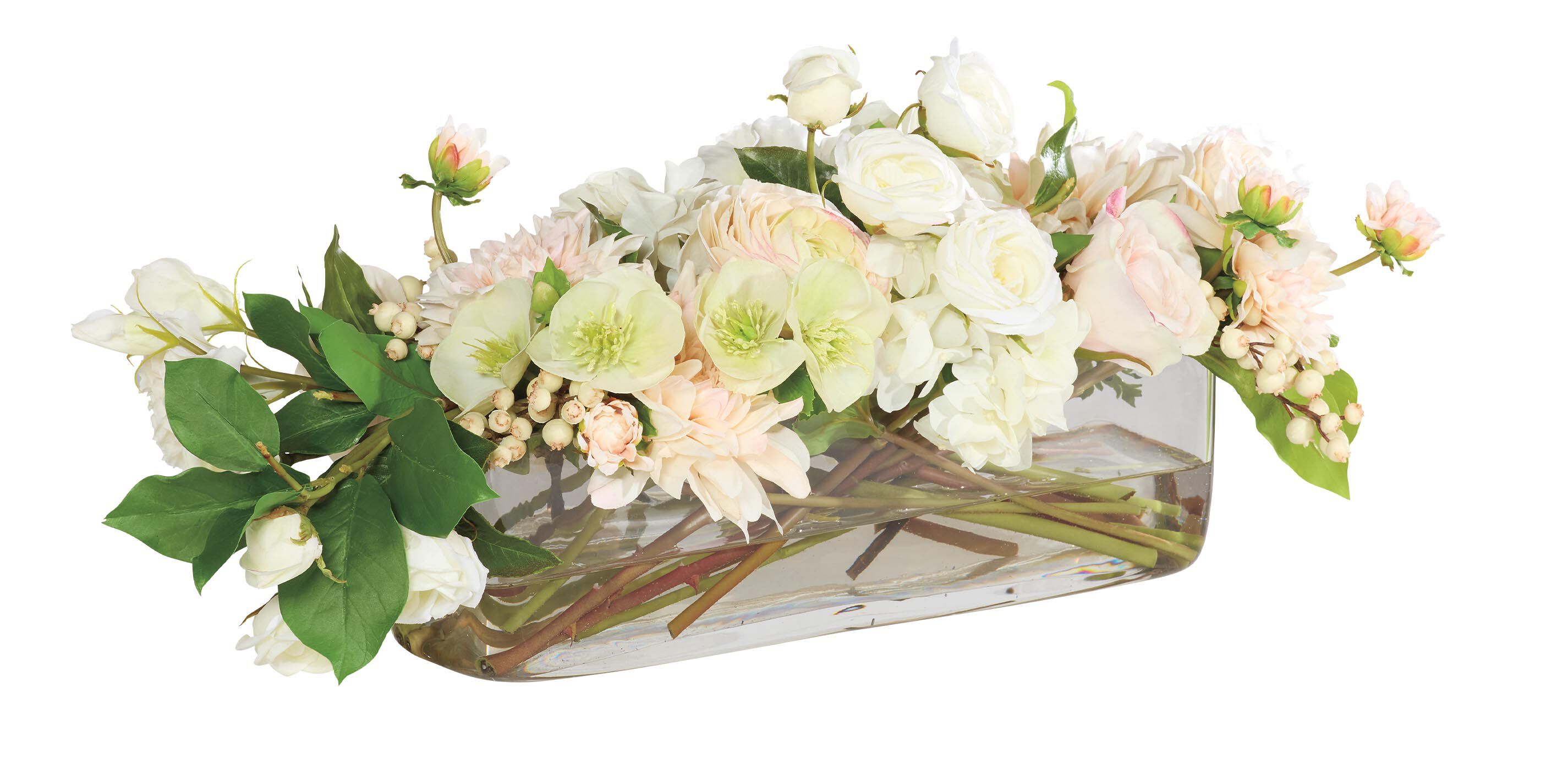 Blush Mixed Floral Centerpiece in Low Linear Glass Vase_1