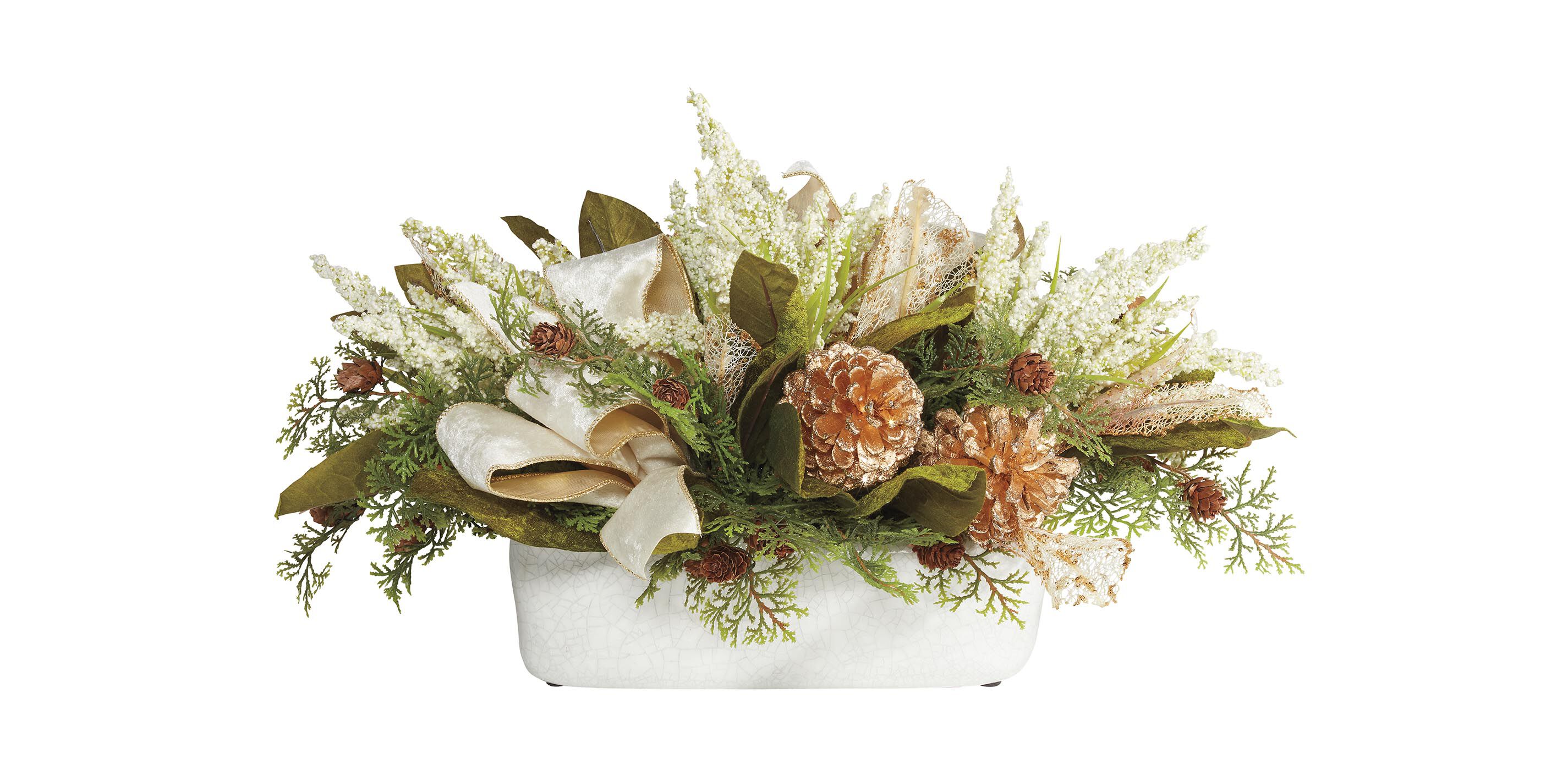 Small Holiday Centerpiece in White Pot