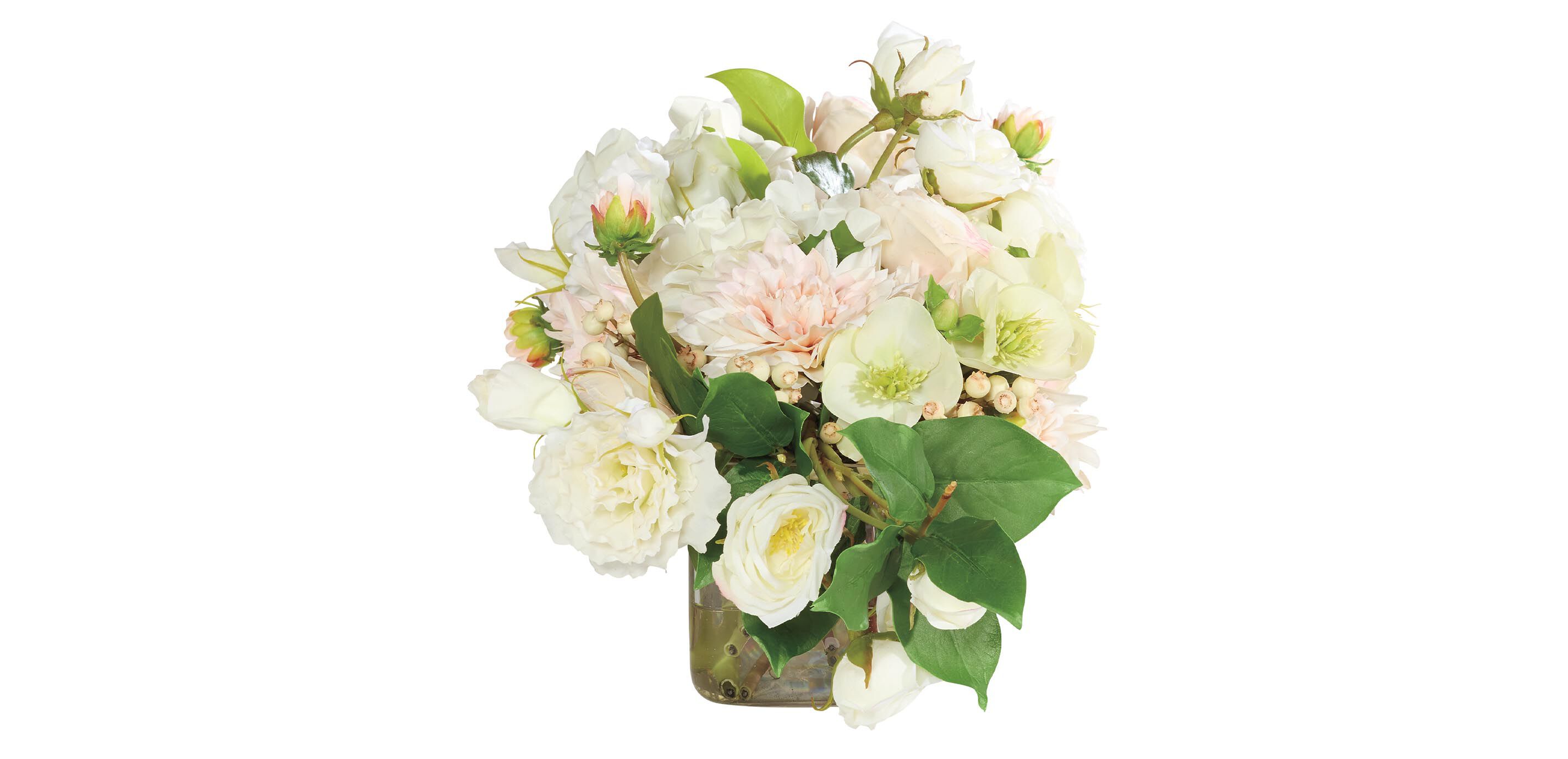 Blush Mixed Floral Centerpiece in Low Linear Glass Vase_3